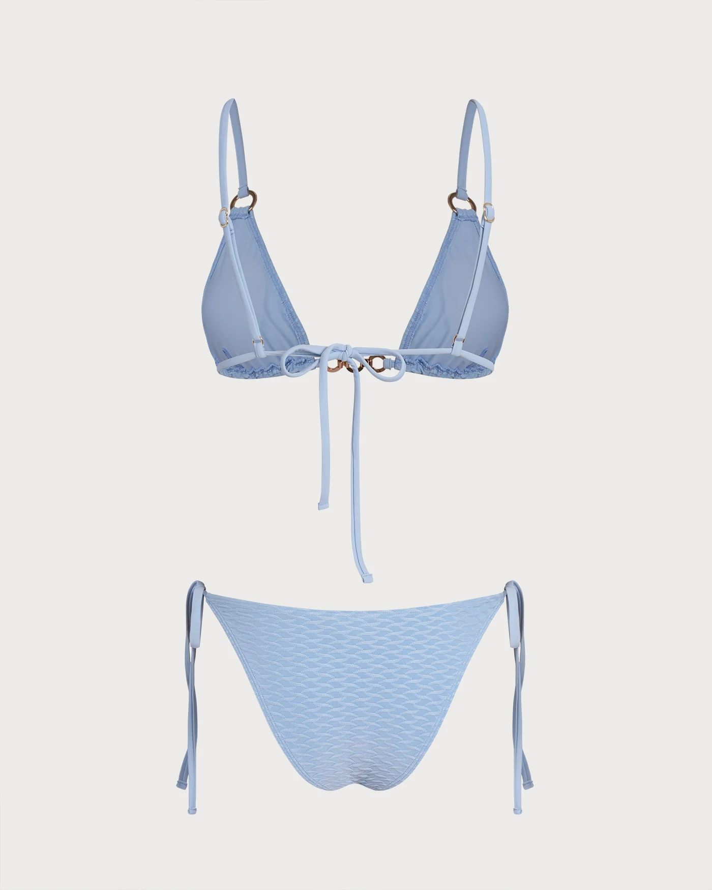 Blue V Neck O-Ring Triangle Bikini Set - Image 3