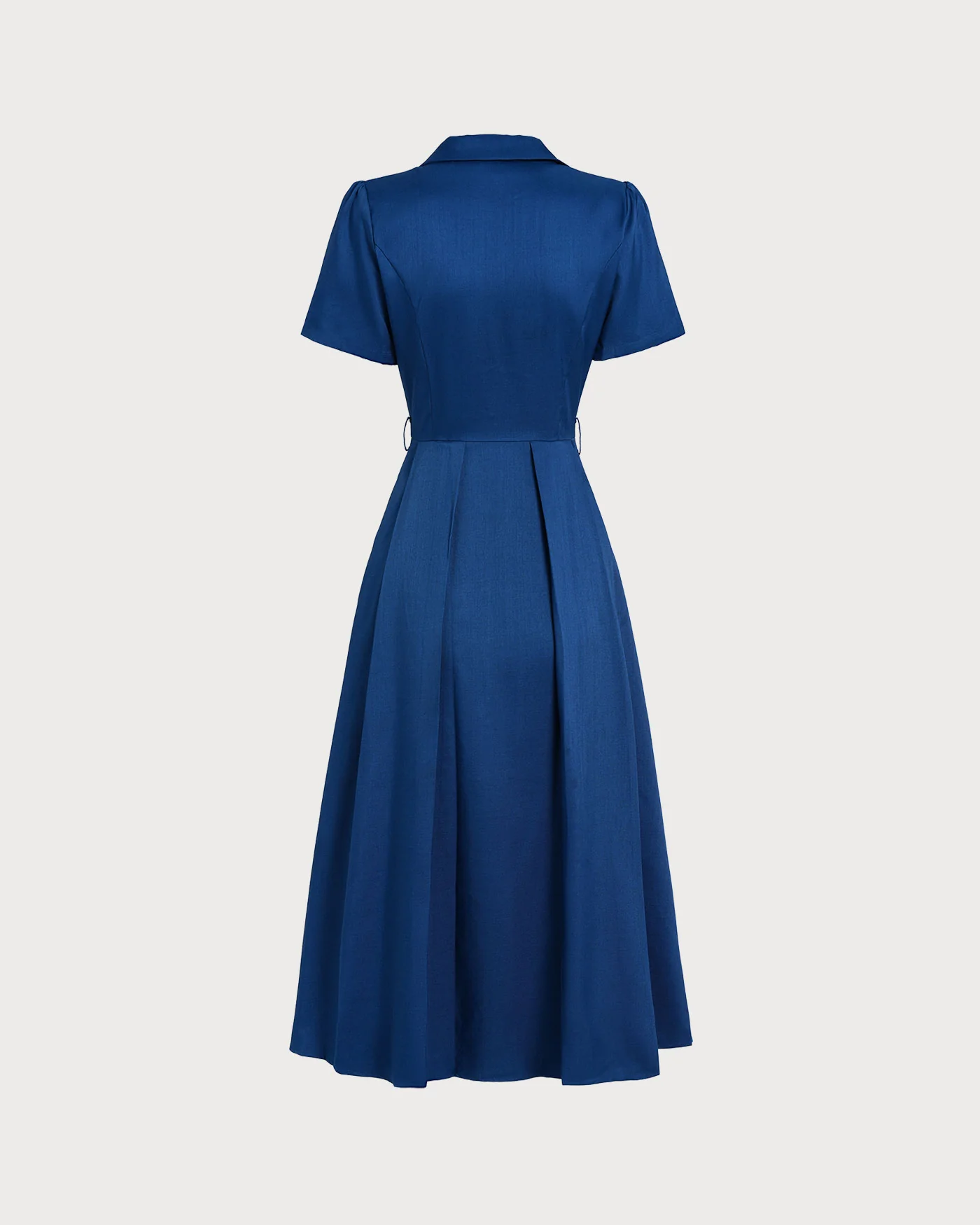 Blue V Neck Pleated Button Midi Dress - Image 8