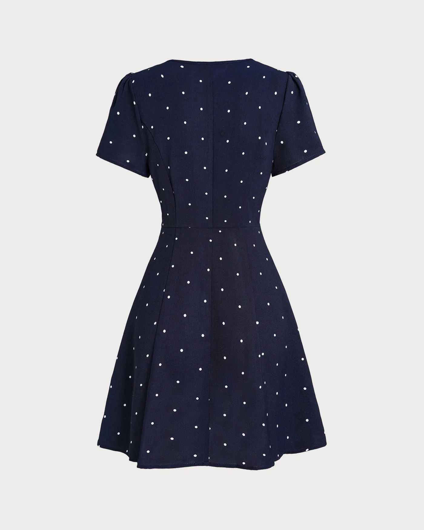 Blue V Neck Polka Dot Button Mini Dress - Image 10