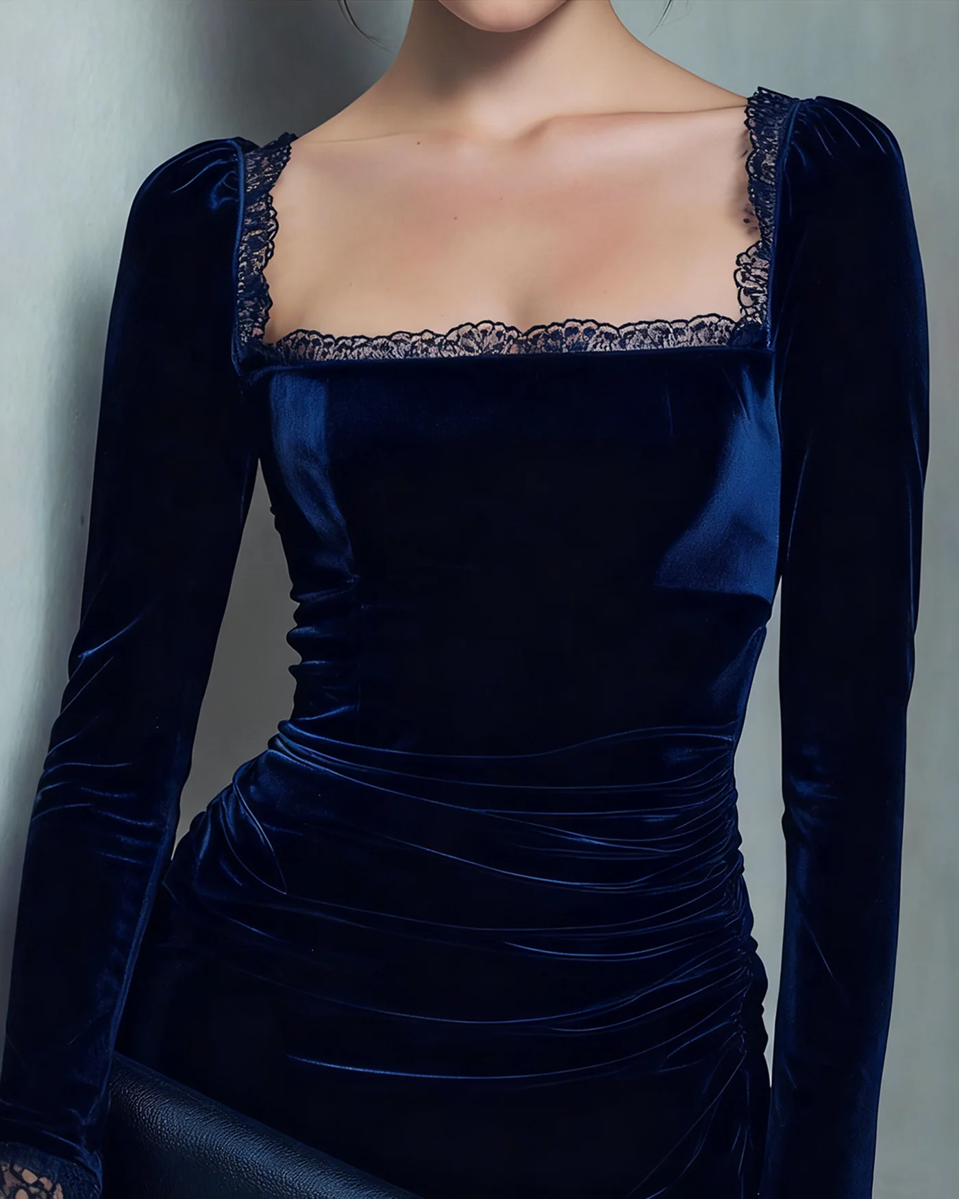 Blue Velour Square Neck Mini Dress - Image 2