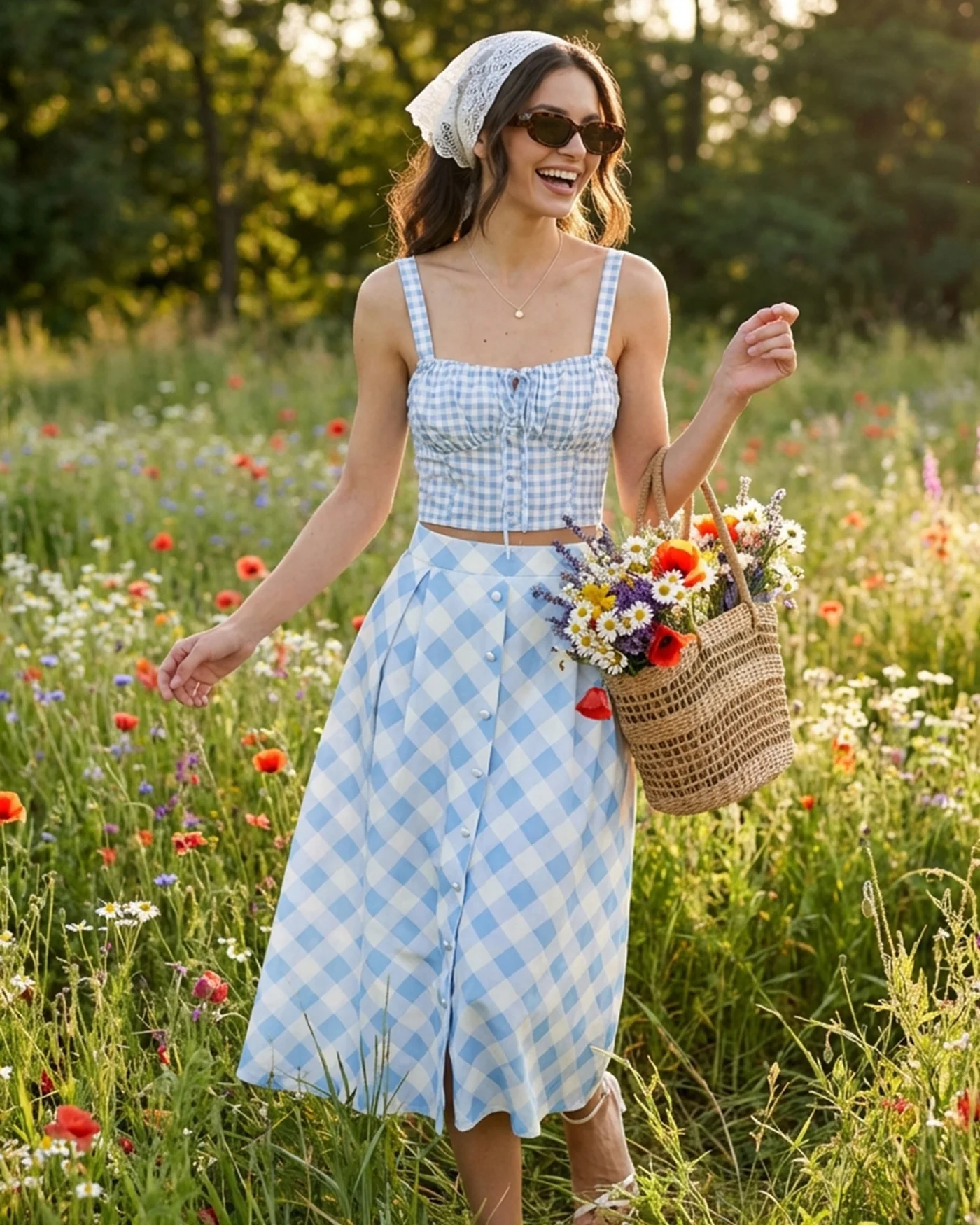 Blue X Cross Tie Plaid Cami Top - Image 3