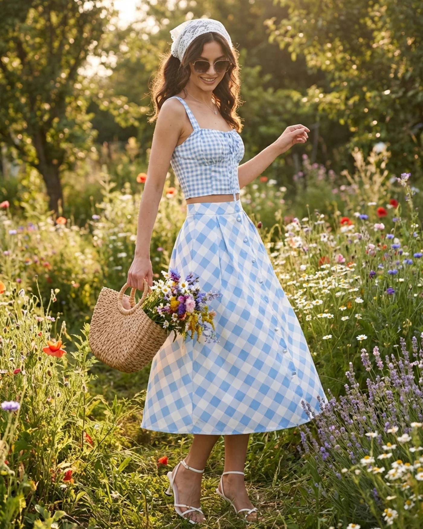 Blue X Cross Tie Plaid Cami Top - Image 5