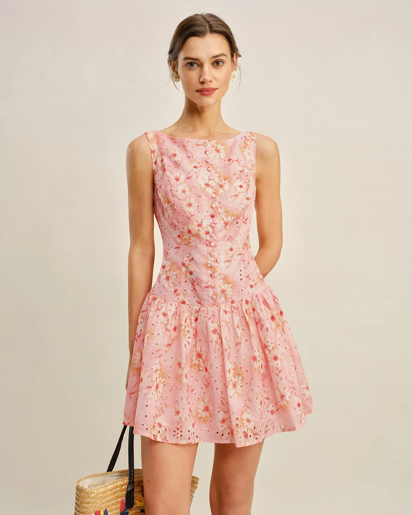 Boat Neck Floral Mini Dress - Image 6