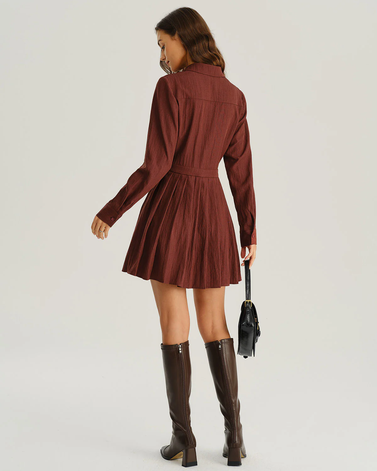 Brick Red A-Line Pleated Mini Dress - Image 4