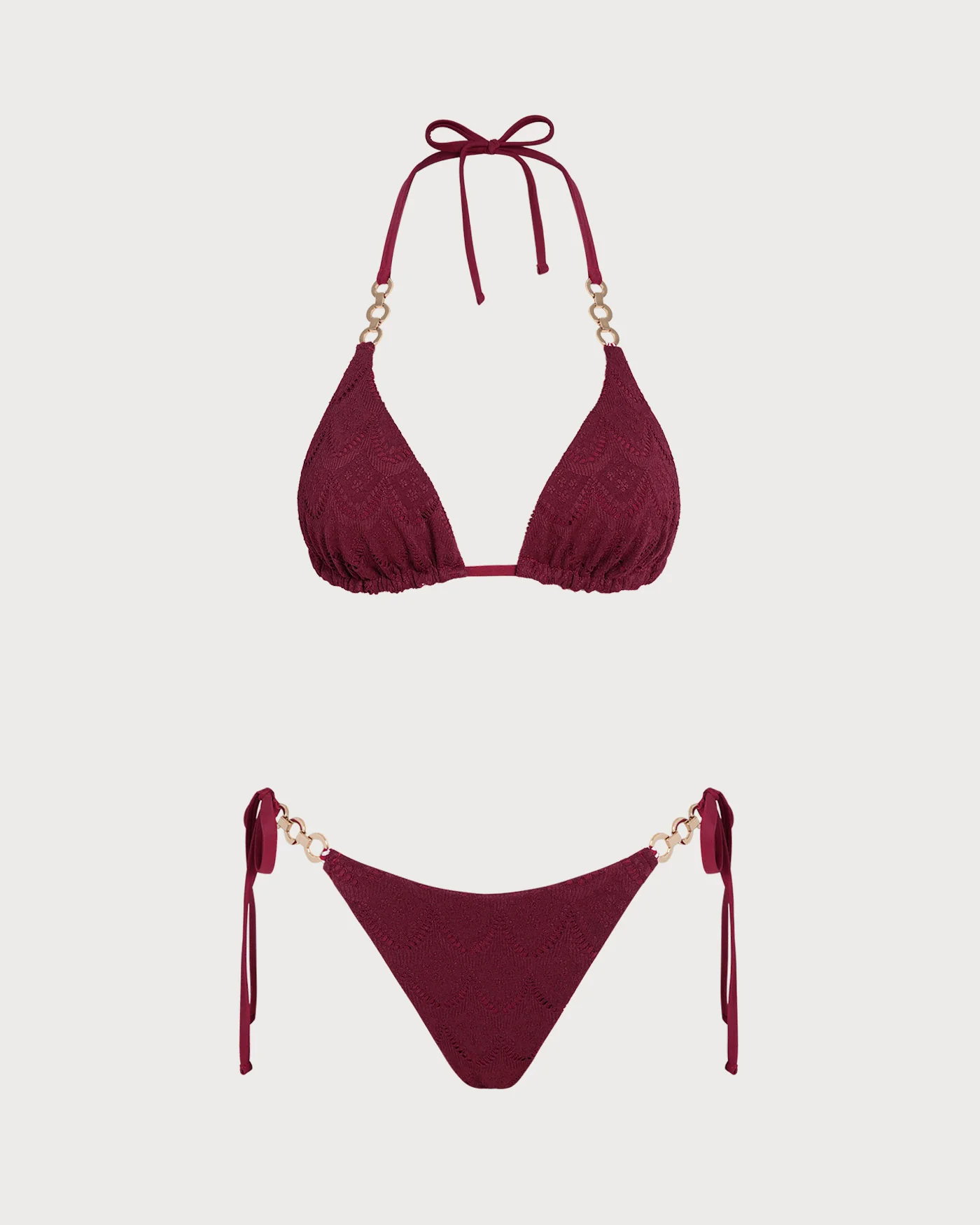 Brick Red Halter Drawstring Reversible Bikini Set - Image 11
