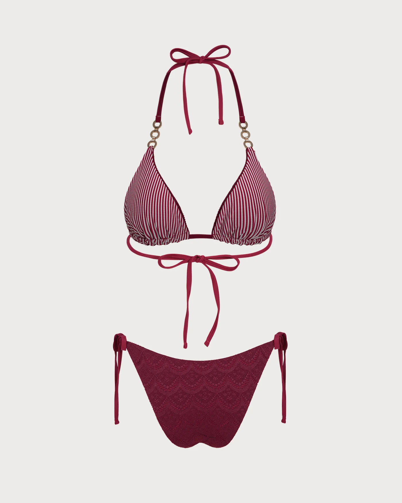 Brick Red Halter Drawstring Reversible Bikini Set - Image 12