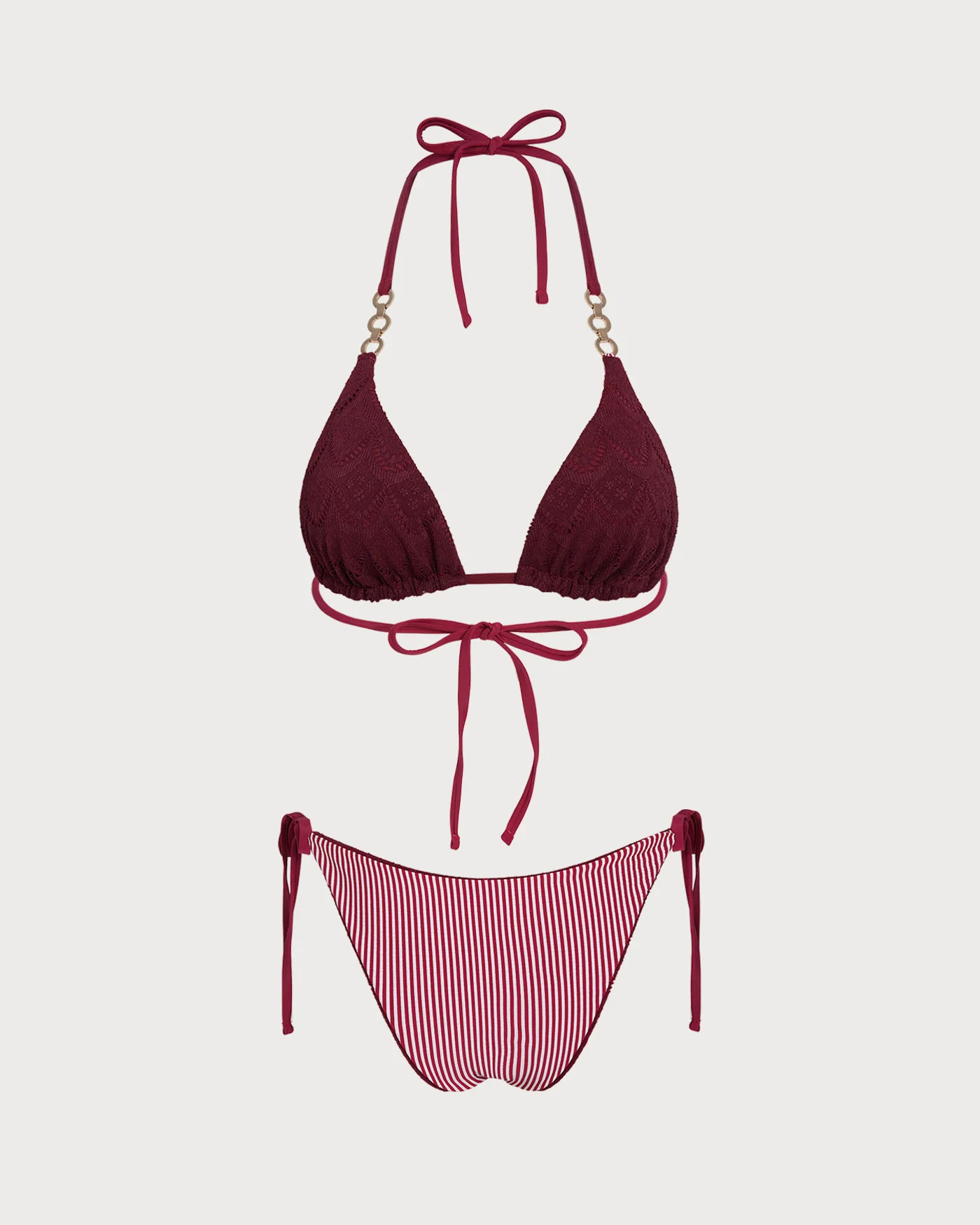 Brick Red Halter Drawstring Reversible Bikini Set - Image 13