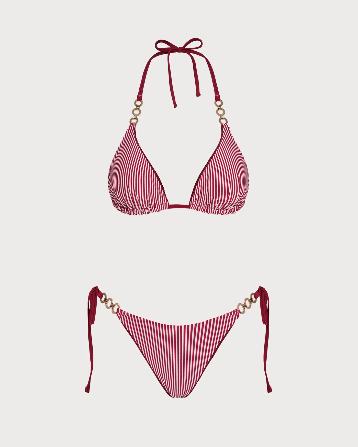 Brick Red Halter Drawstring Reversible Bikini Set - Image 3