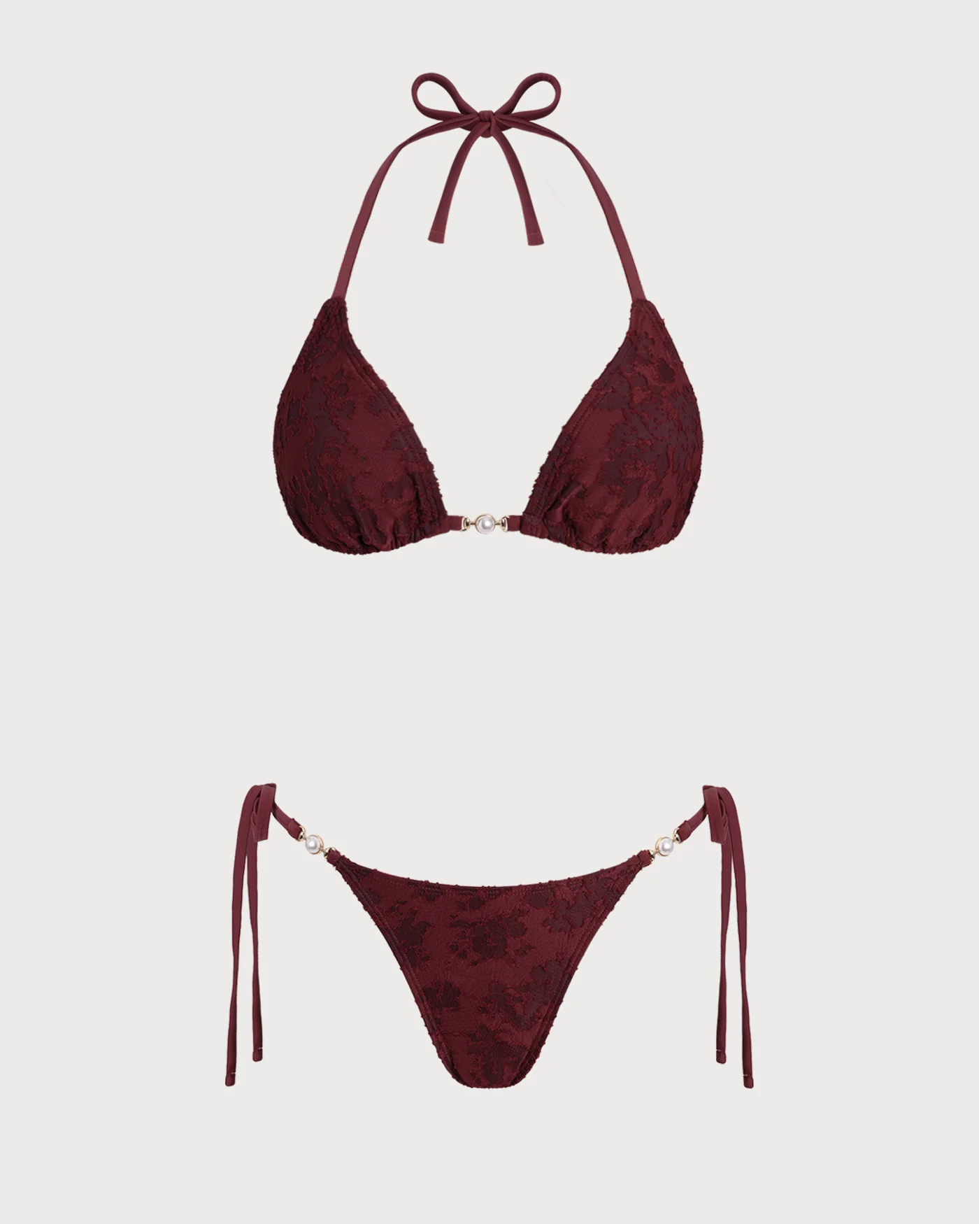 Brick Red Halter Textured Bikini Set - Image 2