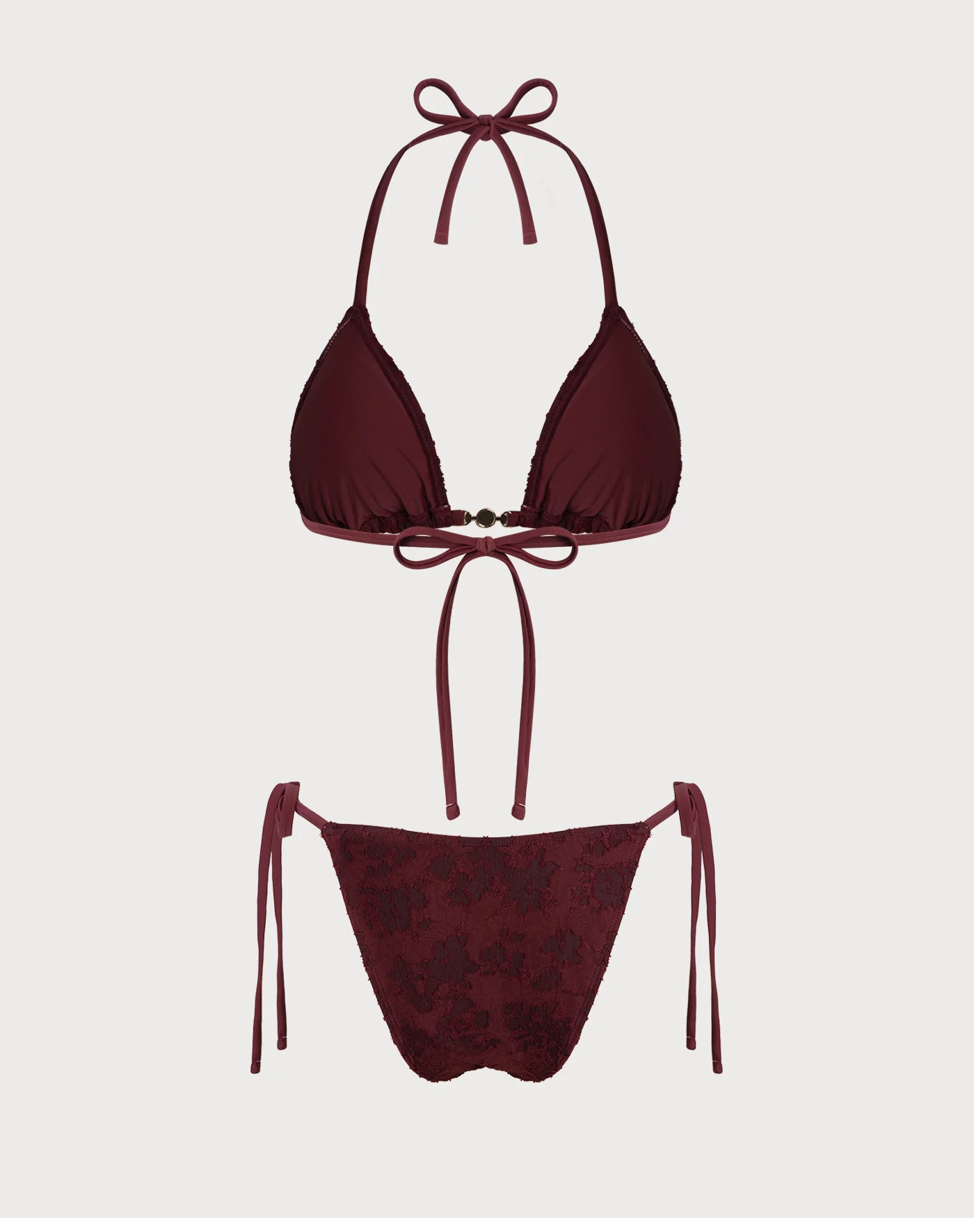 Brick Red Halter Textured Bikini Set - Image 3