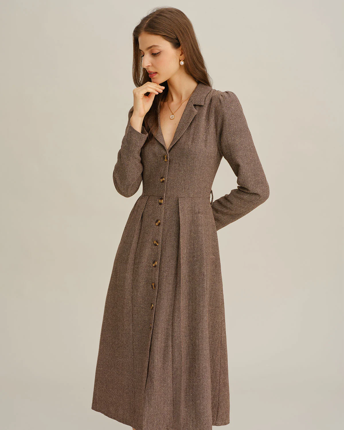 Brown A-Line Pleated Midi Dress - Image 3