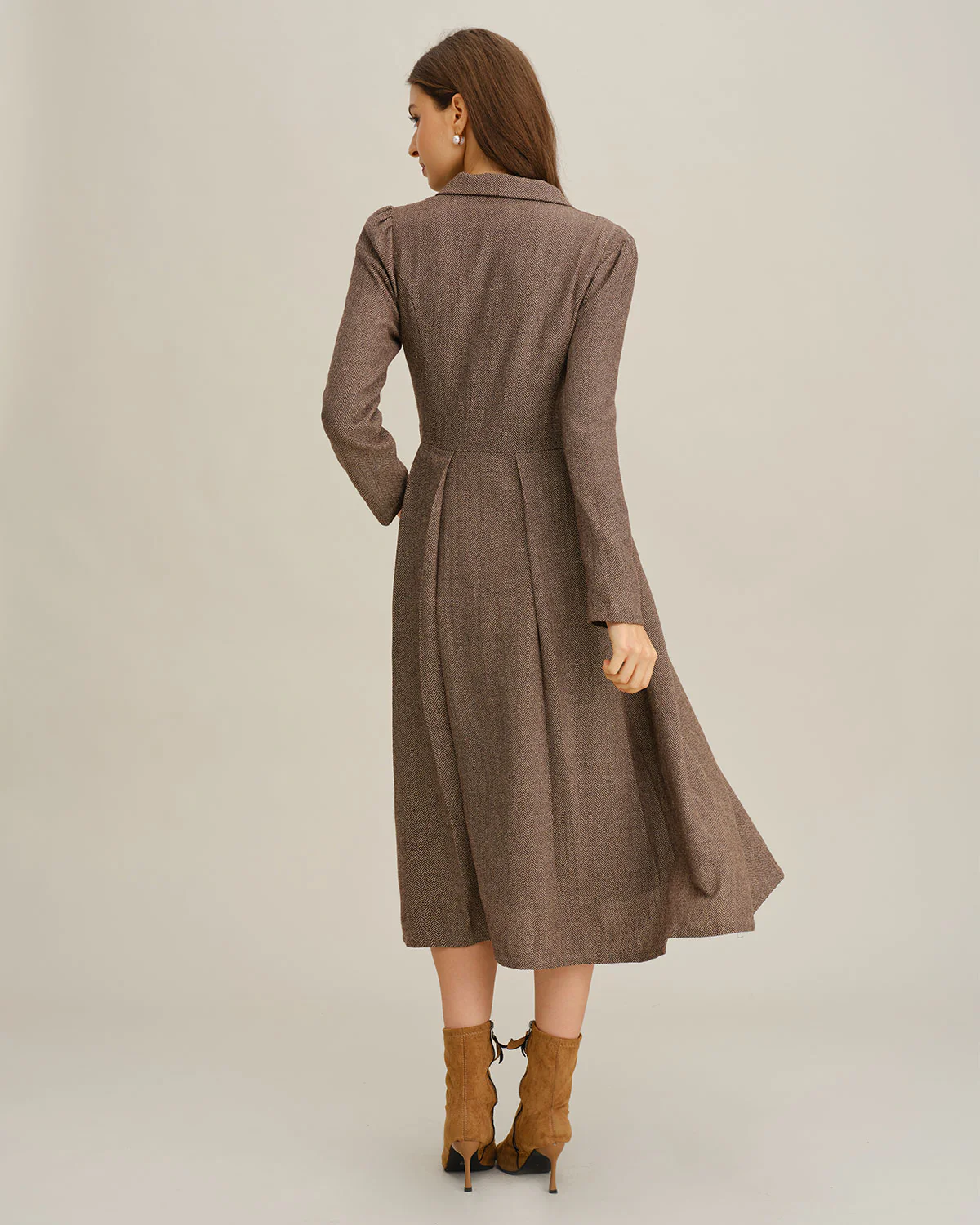 Brown A-Line Pleated Midi Dress - Image 5