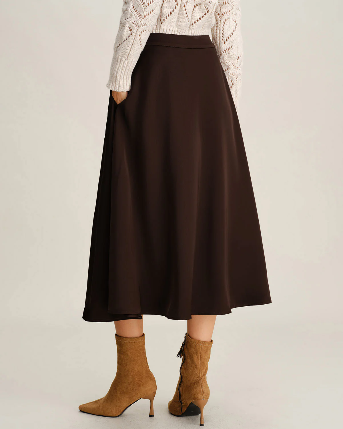 Brown A-Line Pleated Midi Skirt - Image 3