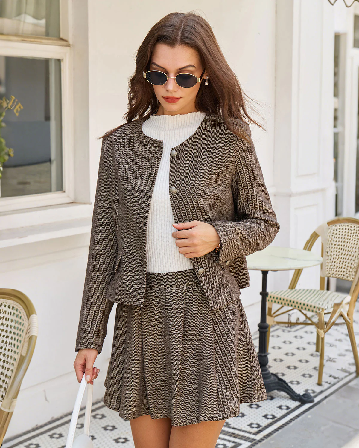 Brown A-Line Pockets Pleated Mini Skirt - Image 3