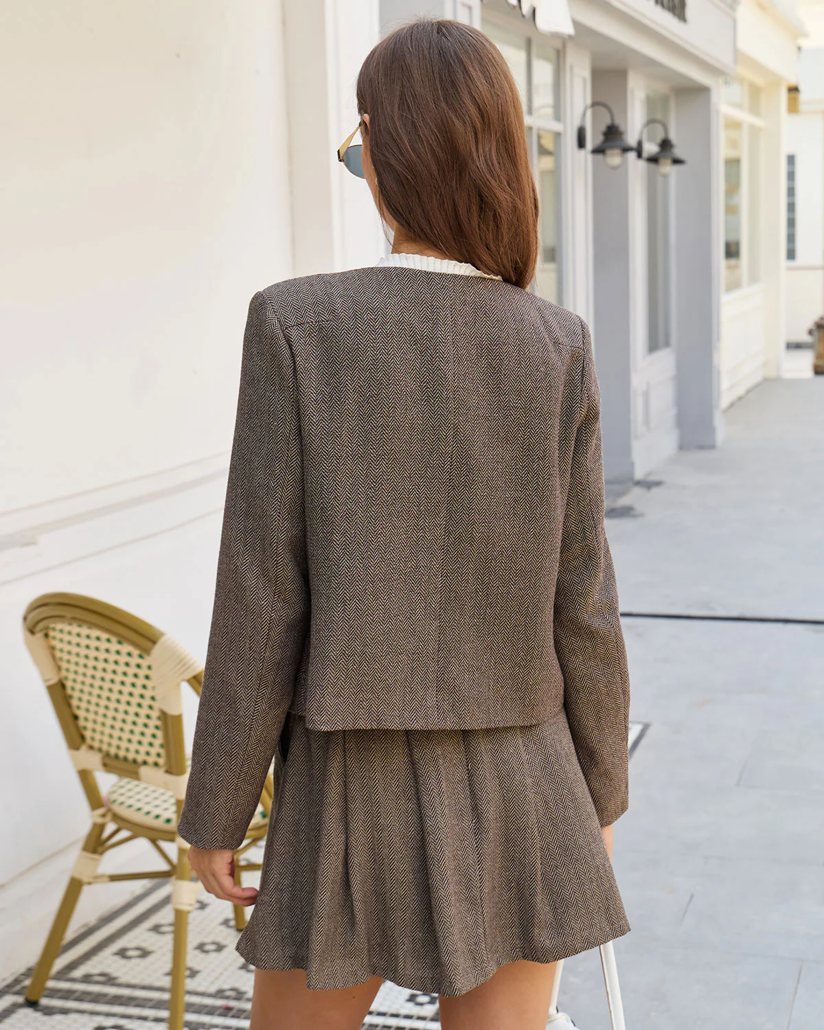 Brown A-Line Pockets Pleated Mini Skirt - Image 4