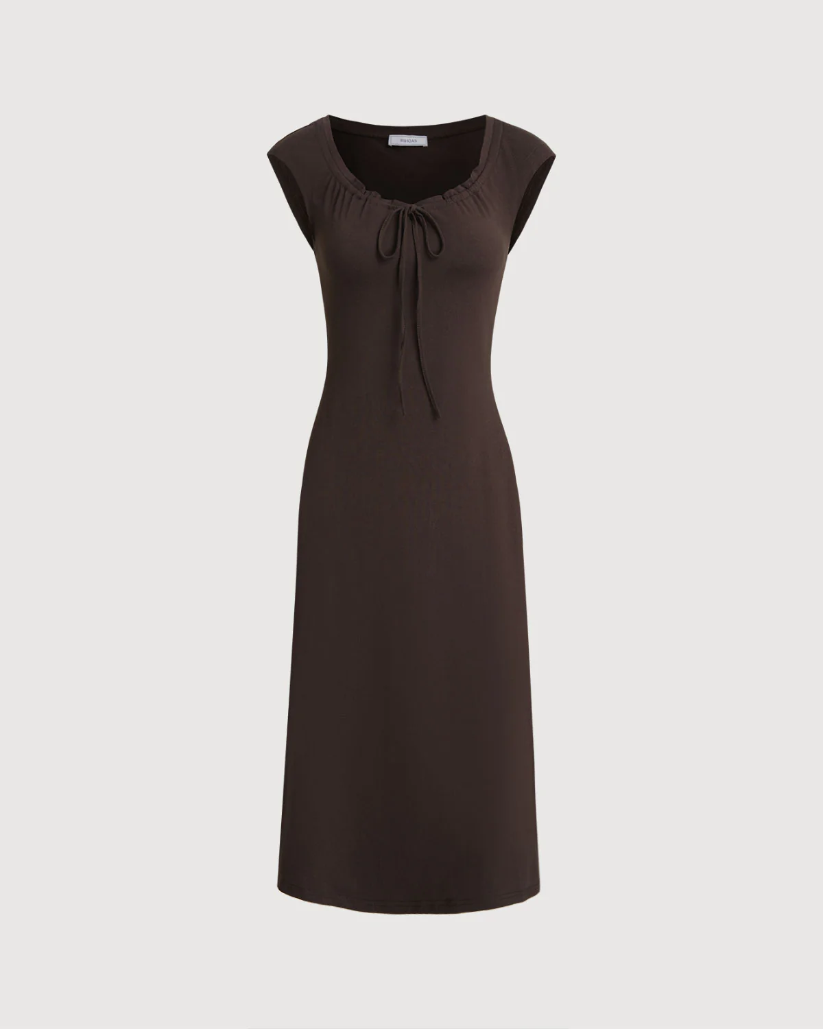 Brown Boat Neck Cap Sleeve Midi Dress - Image 6