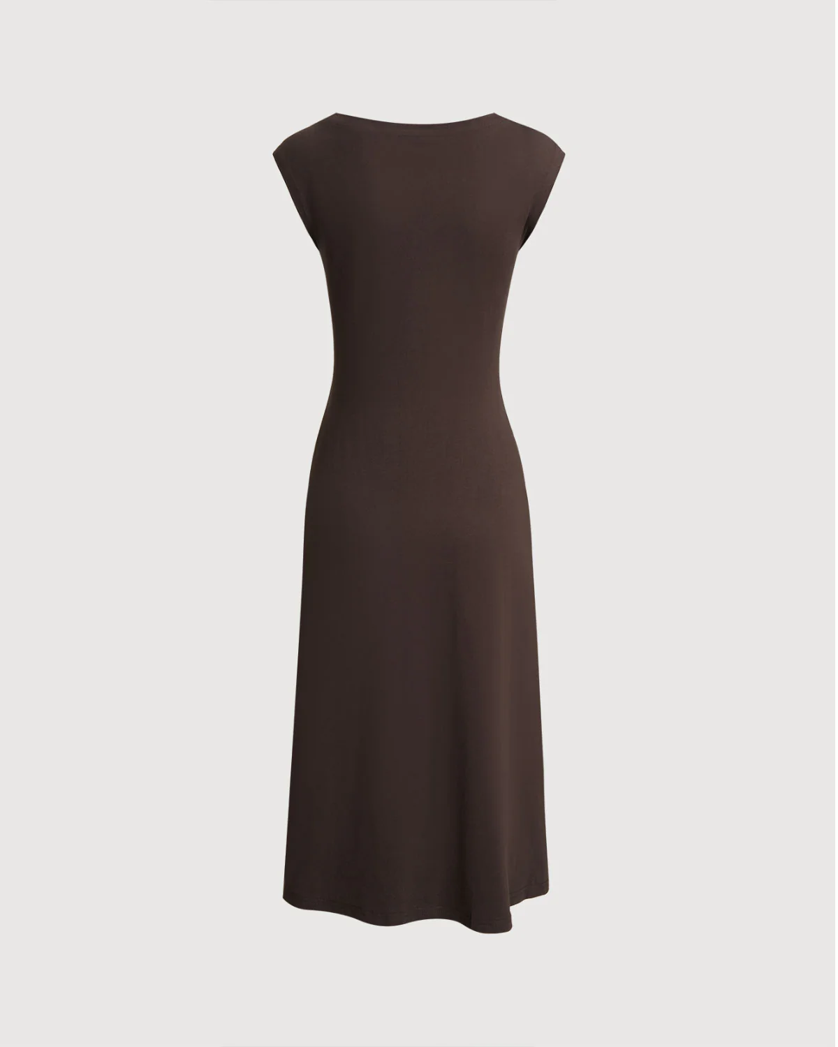 Brown Boat Neck Cap Sleeve Midi Dress - Image 7