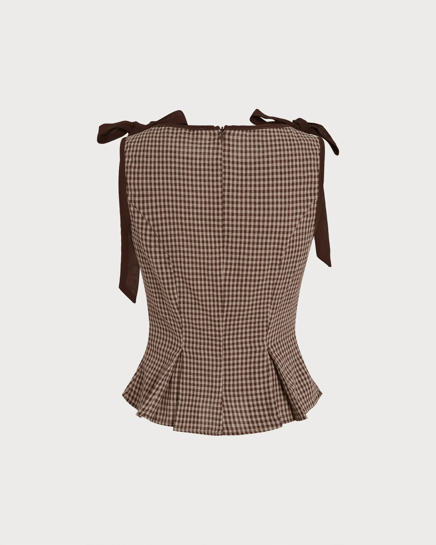 Brown Boat Neck Plaid Tank Top - Image 10