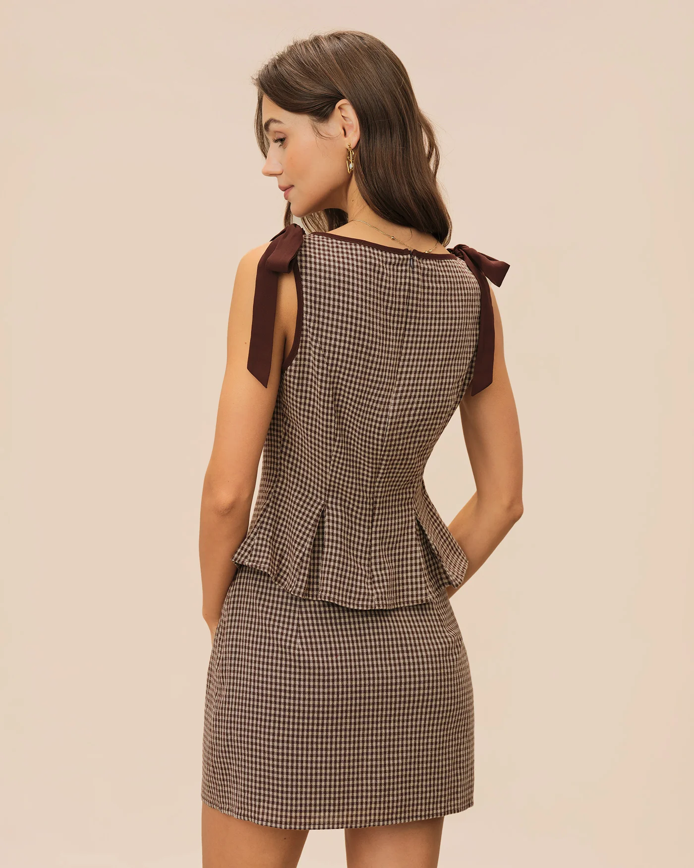 Brown Boat Neck Plaid Tank Top - Image 5