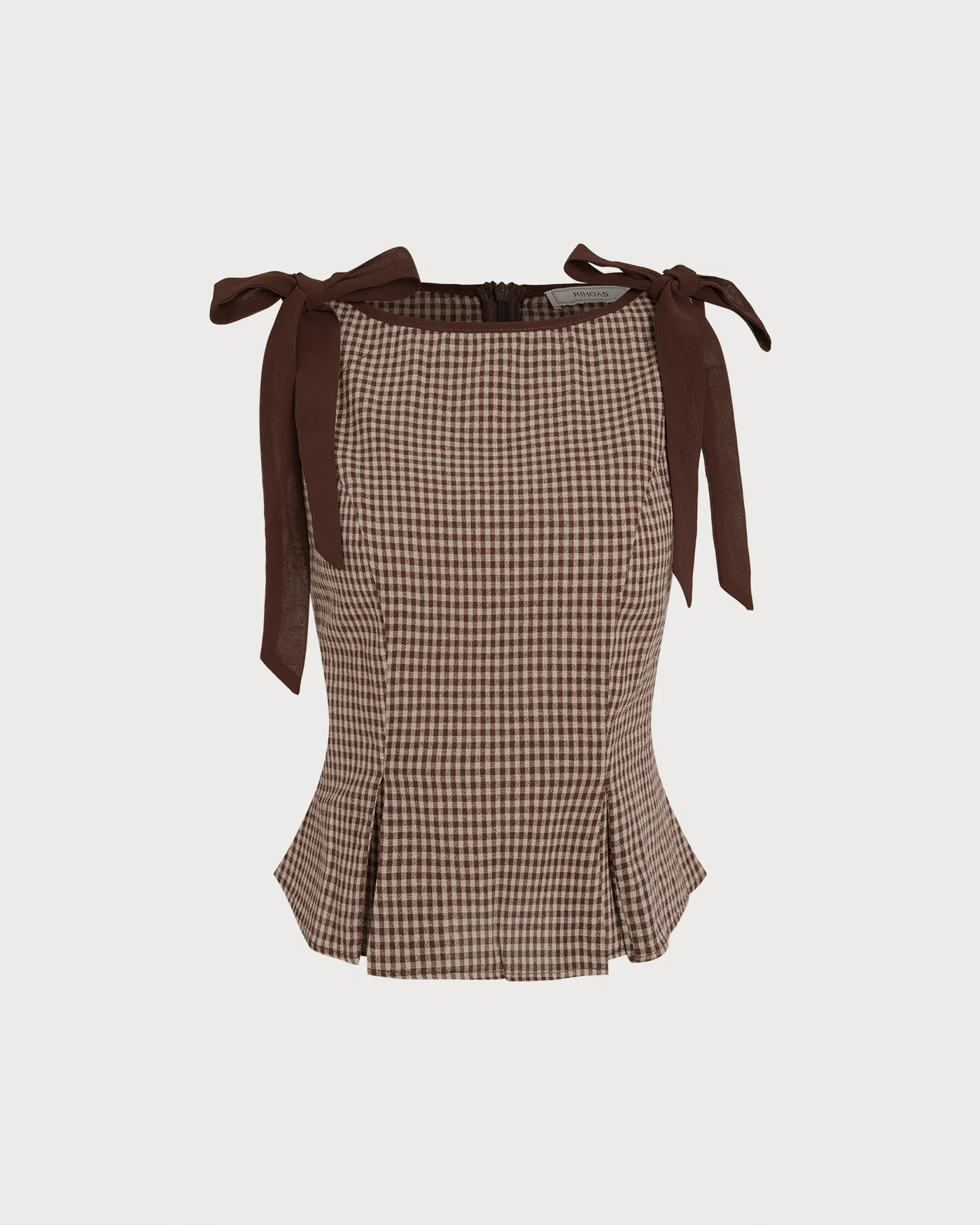 Brown Boat Neck Plaid Tank Top - Image 8