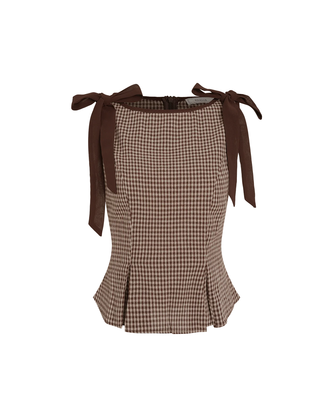 Brown Boat Neck Plaid Tank Top - Image 9