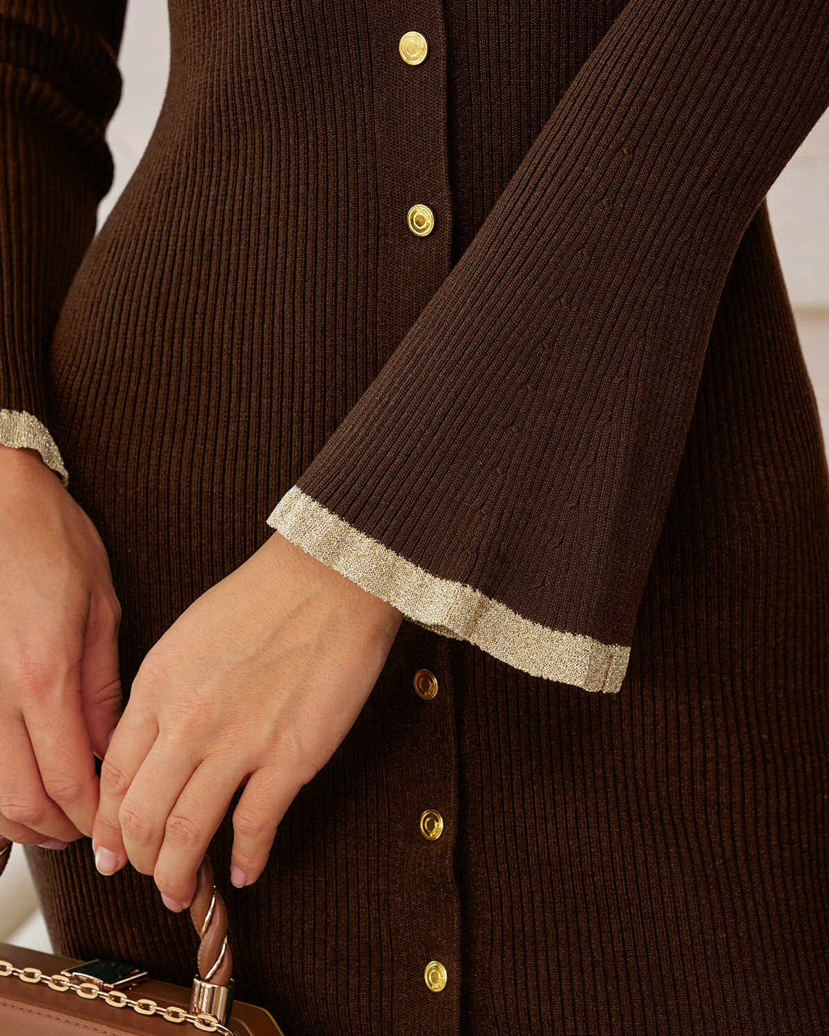 Brown Bodycon Button Sweater Dress - Image 2
