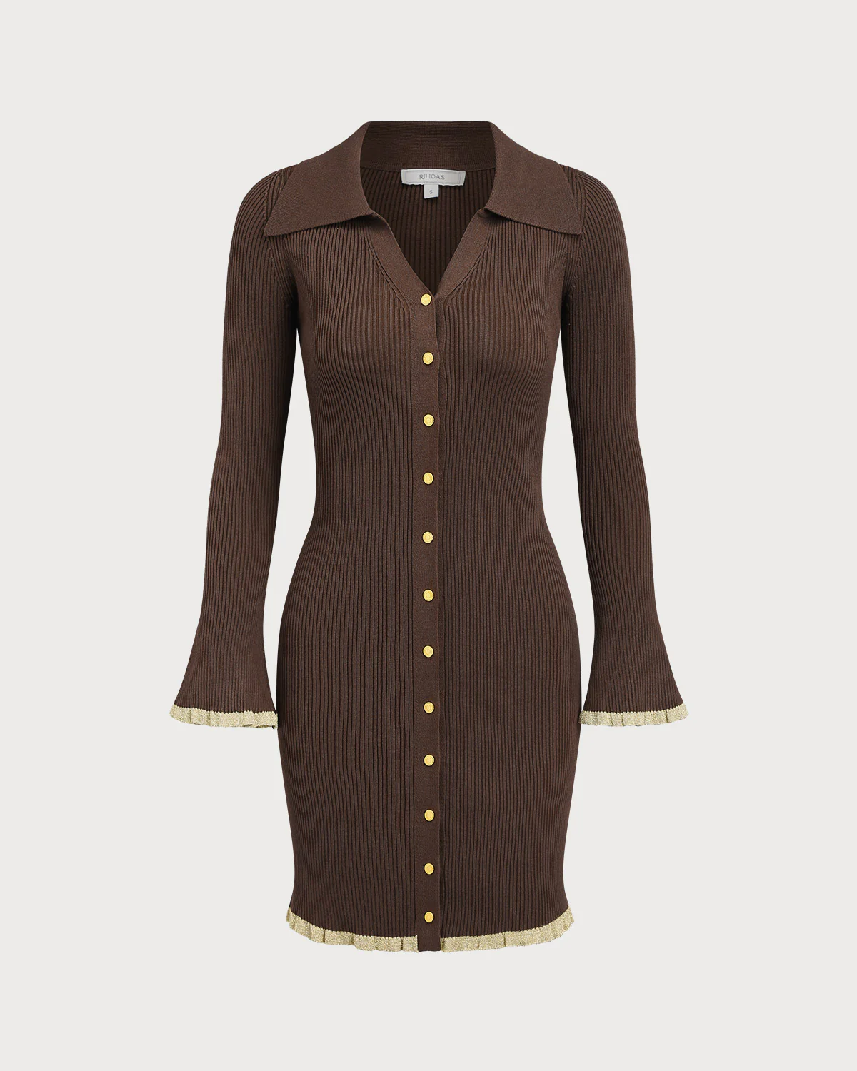 Brown Bodycon Button Sweater Dress - Image 6