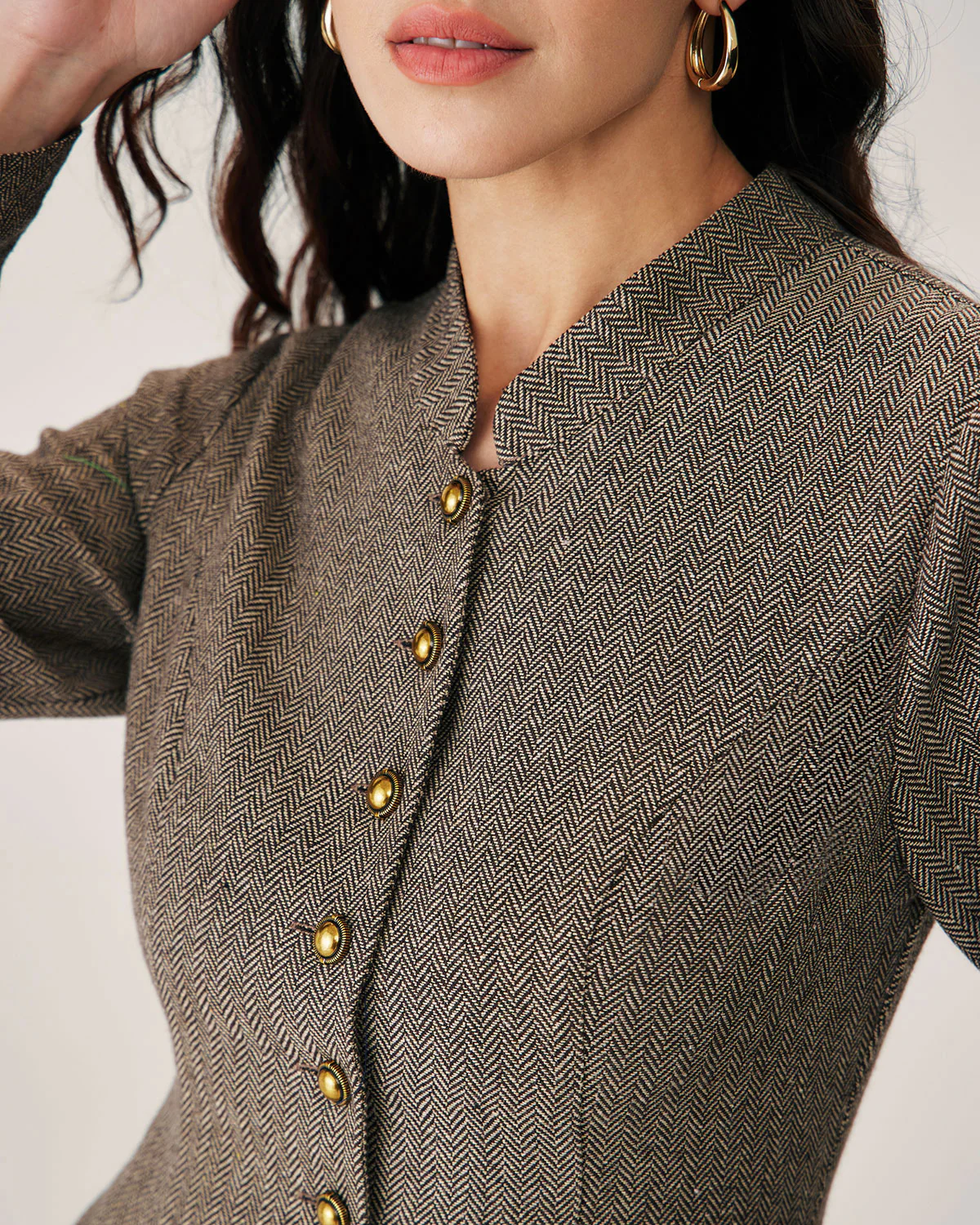 Brown Button Pleated Mini Dress - Image 2