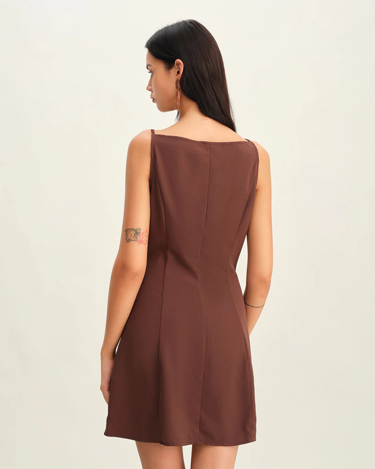 Brown Button Pleated Slip Mini Dress - Image 4