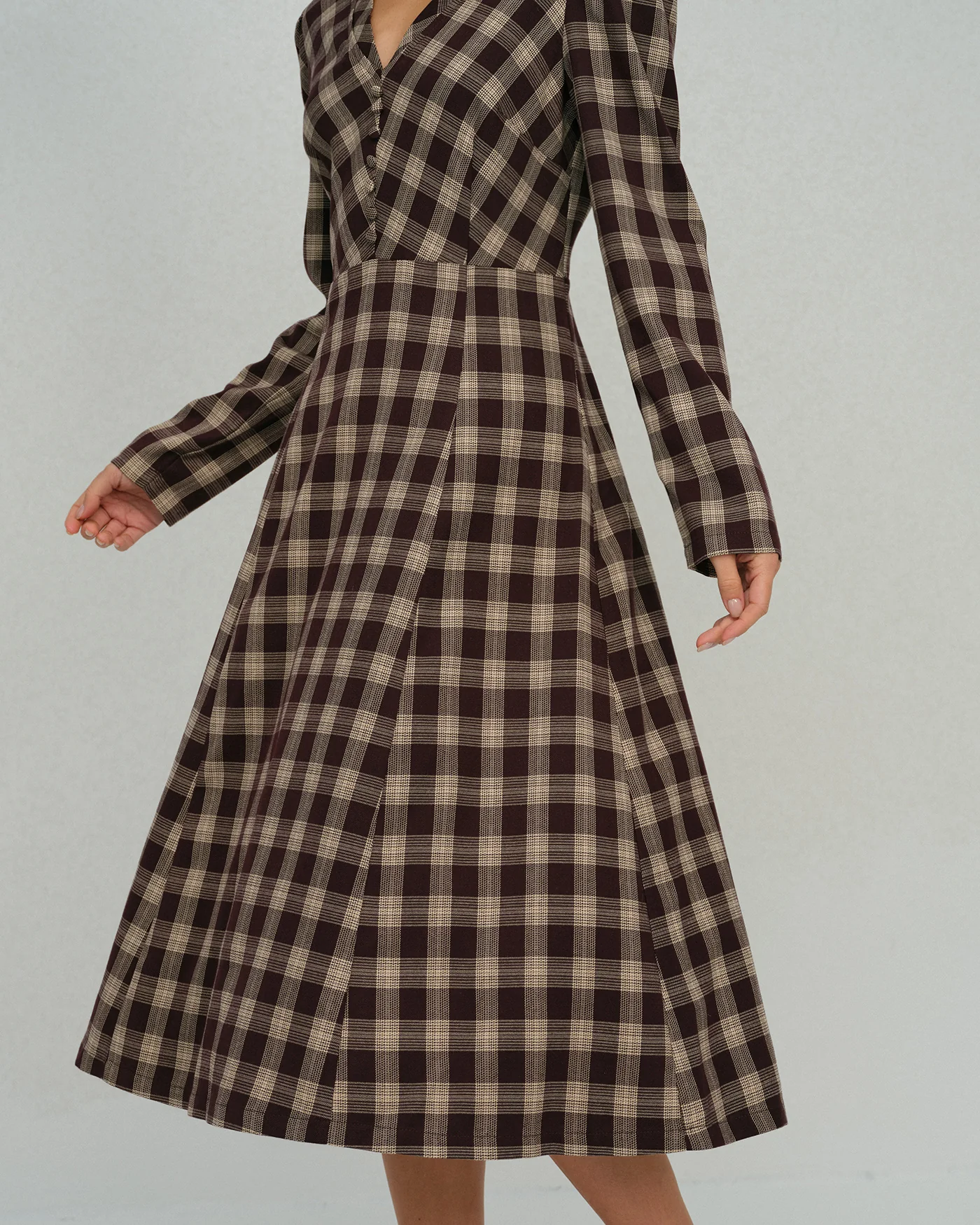 Brown Floral V Neck Midi Dress - Image 4