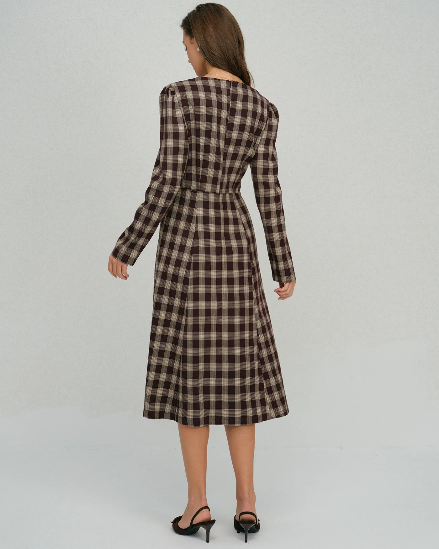 Brown Floral V Neck Midi Dress - Image 5