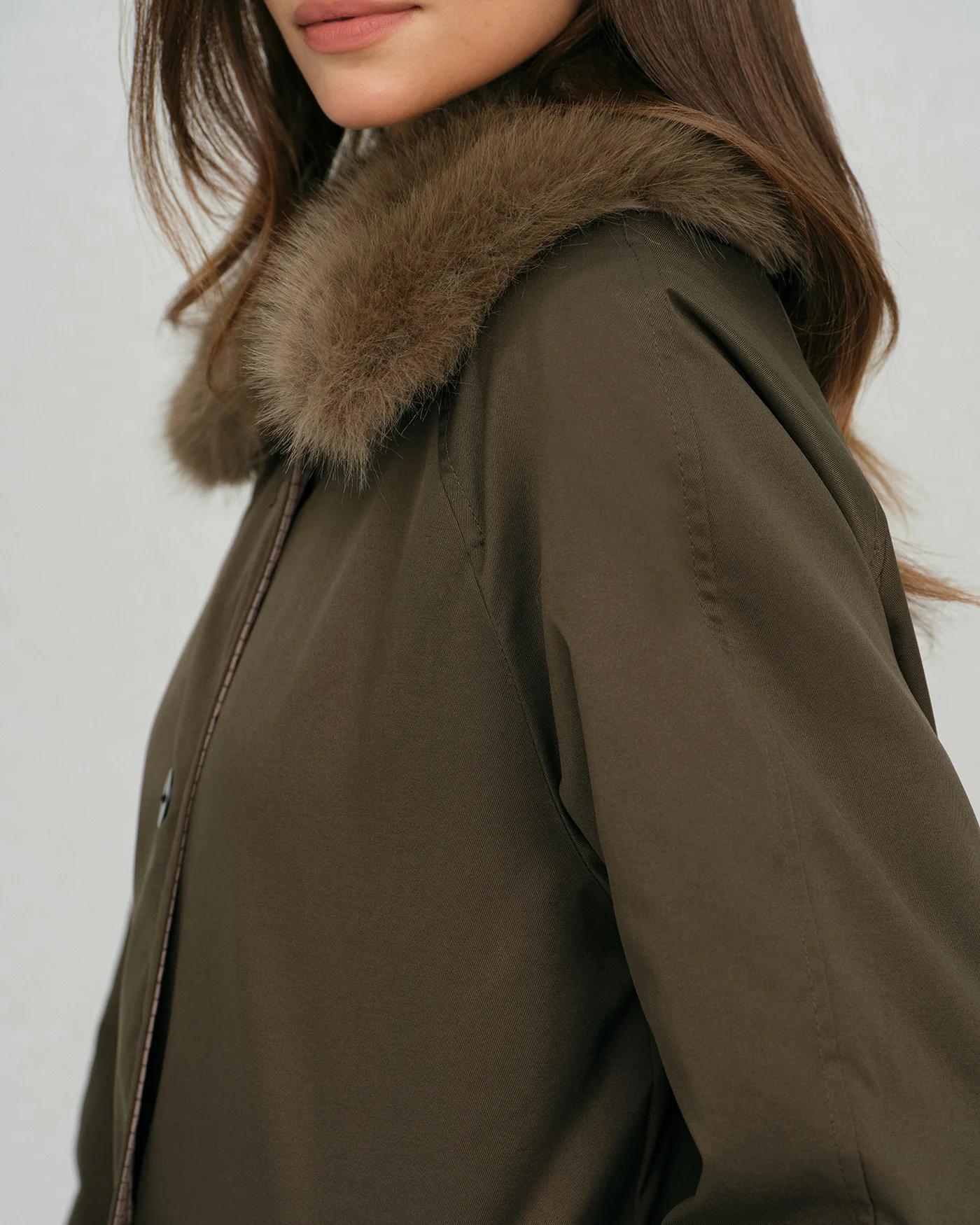 Brown Fur Collar Reverible Long Coat - Image 2