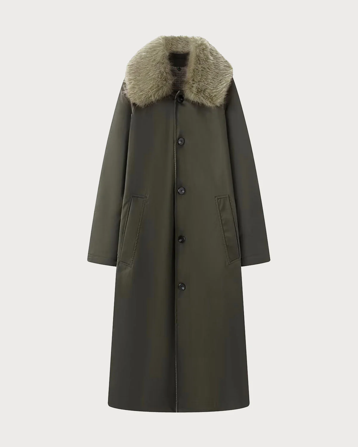 Brown Fur Collar Reverible Long Coat - Image 6