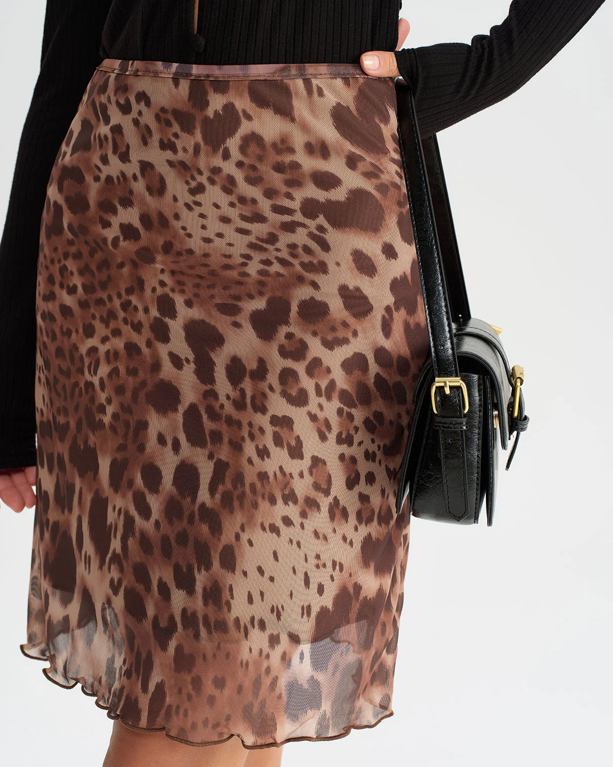 Brown Leopard Print Elastic Waist Mini Skirt - Image 3