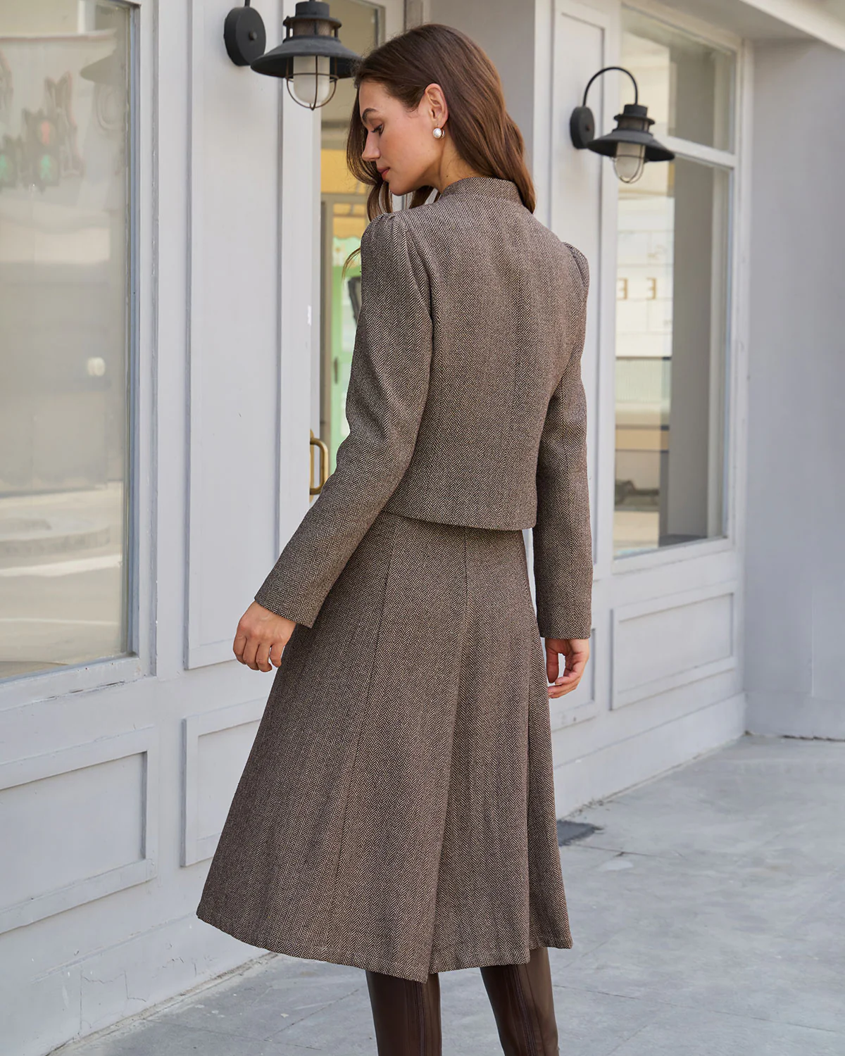 Brown Natural Waisted A-Line Midi Skirt - Image 3