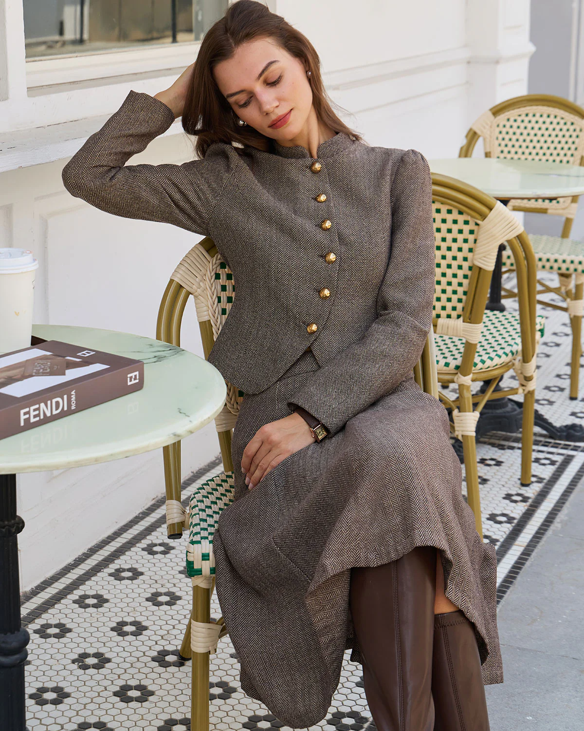 Brown Natural Waisted A-Line Midi Skirt - Image 4