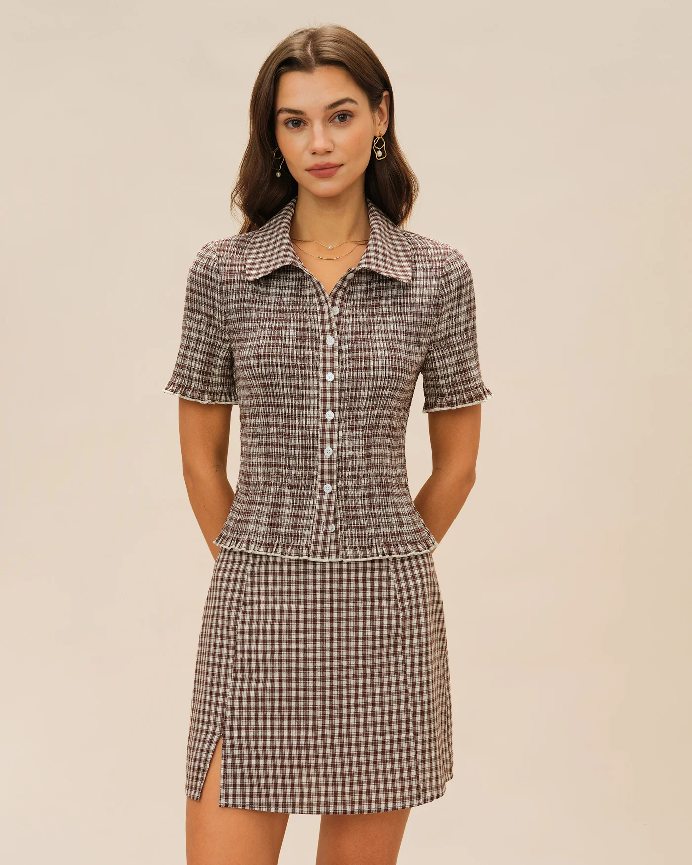 Brown Plaid A-Line Skirt - Image 6