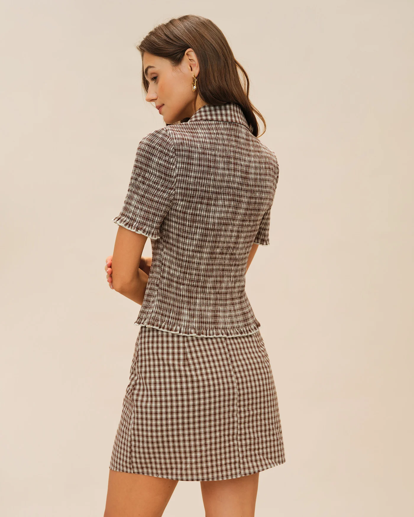 Brown Plaid A-Line Skirt - Image 8