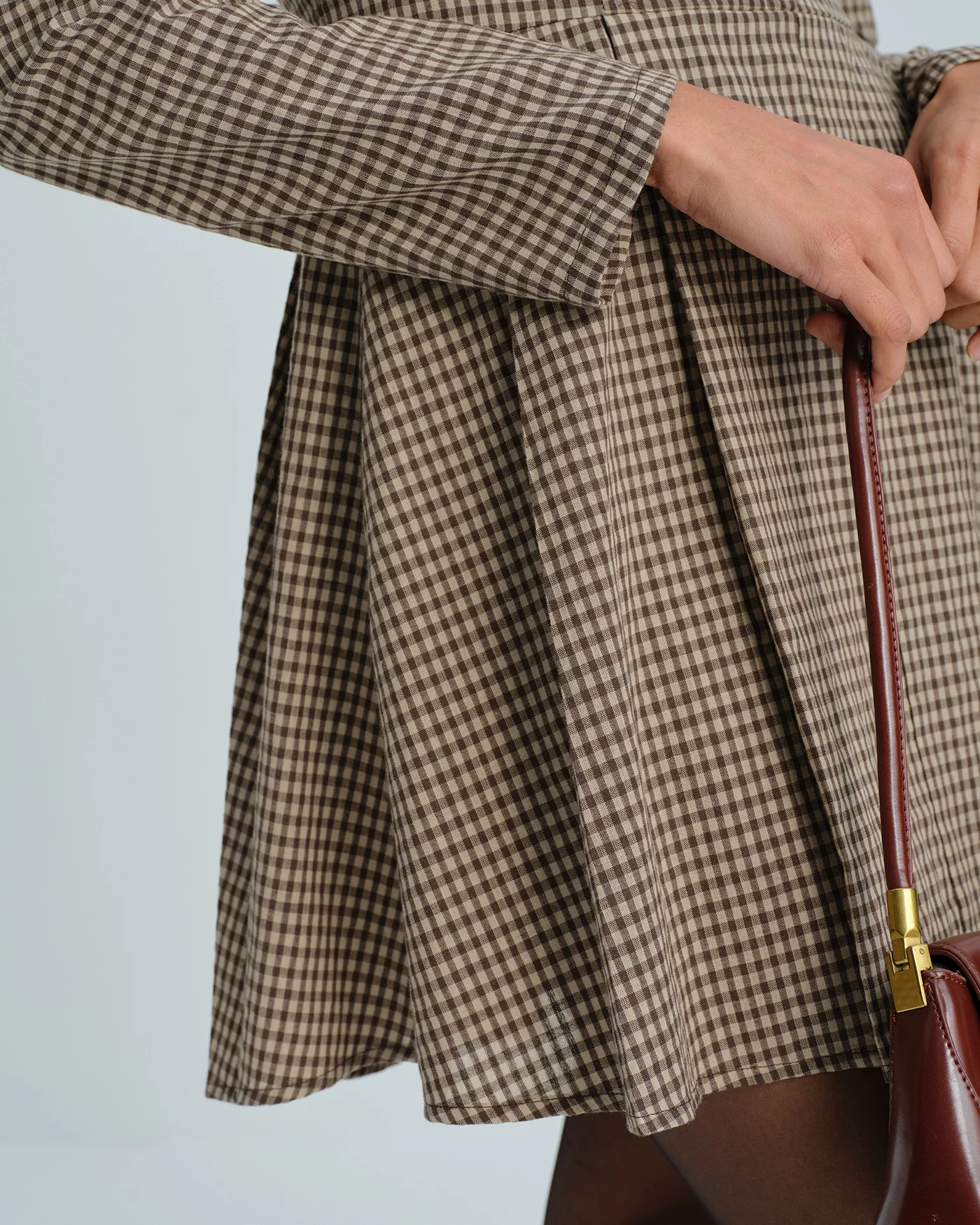 Brown Gingham Collar Cotton Mini Dress - Image 2