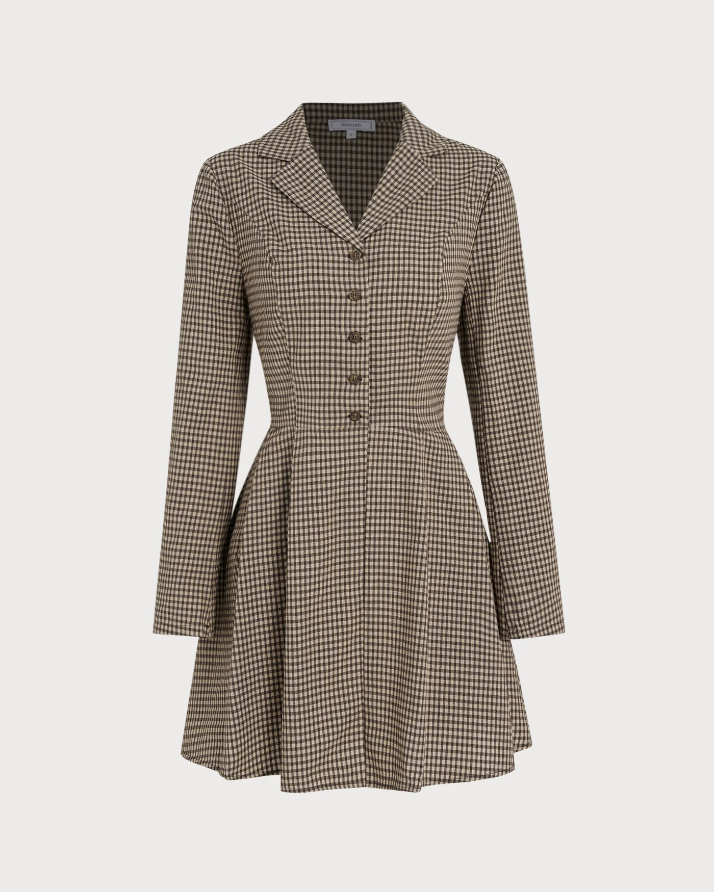 Brown Gingham Collar Cotton Mini Dress - Image 5