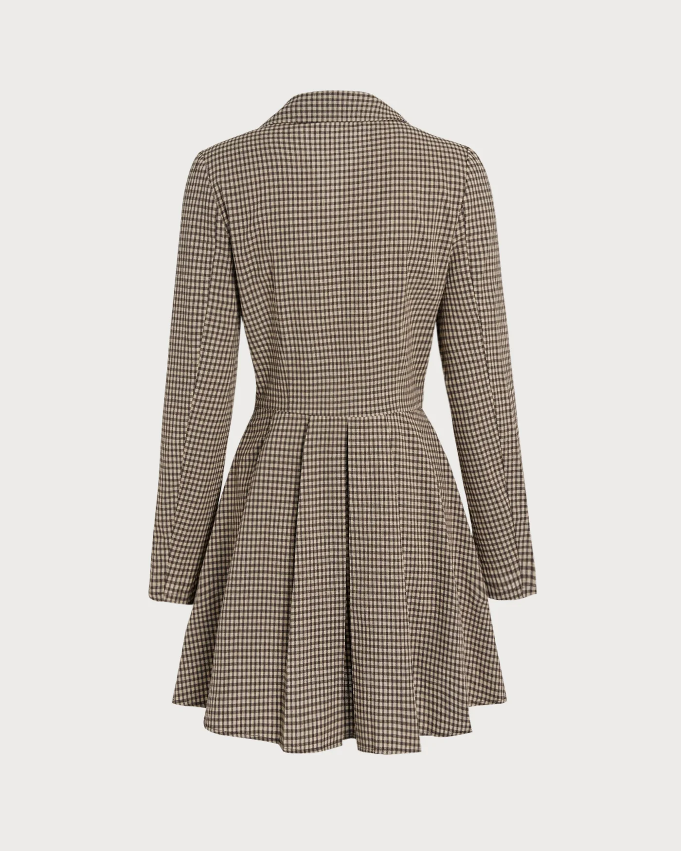 Brown Gingham Collar Cotton Mini Dress - Image 6