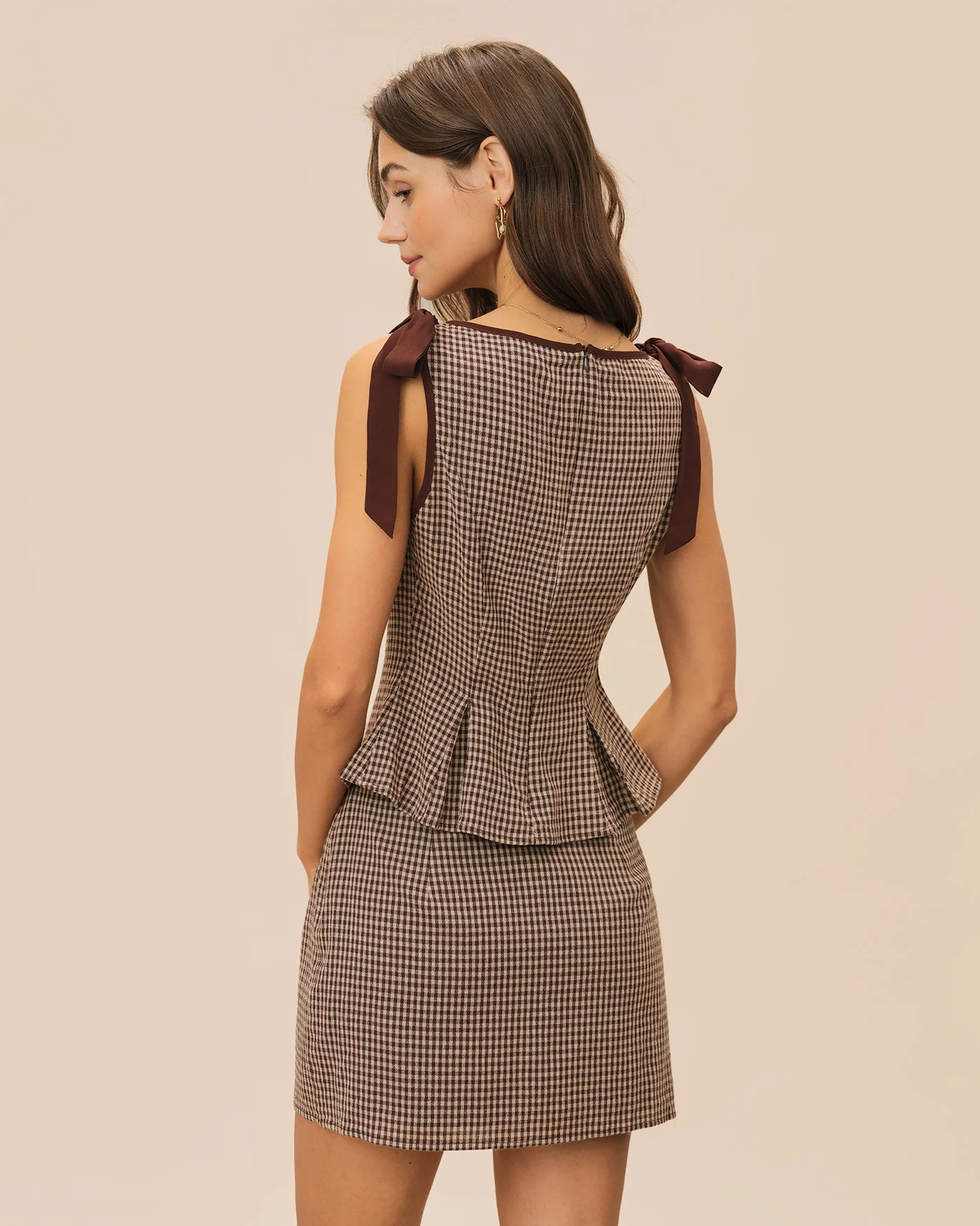 Brown Plaid Cotton Mini Skirt - Image 4