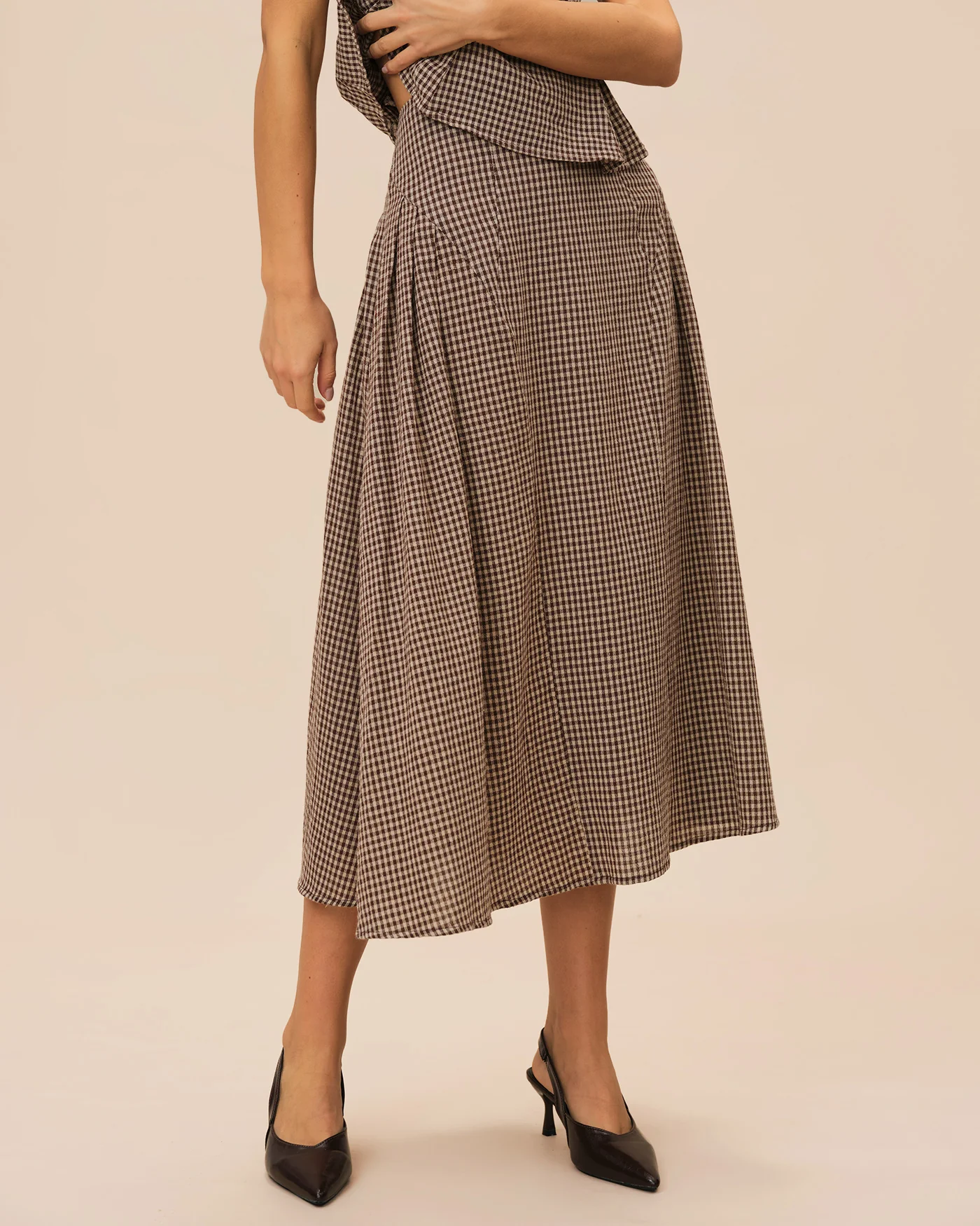 Brown Plaid Midi Skirt - Image 2