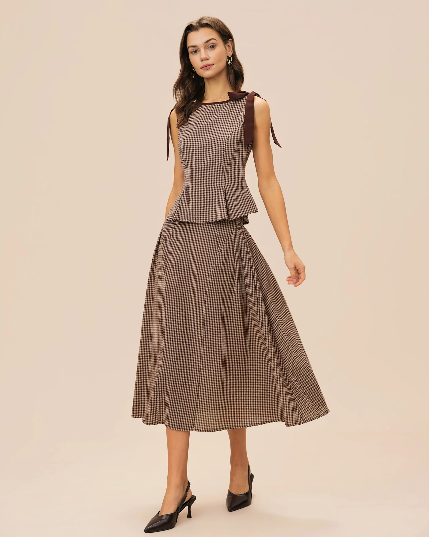 Brown Plaid Midi Skirt - Image 4