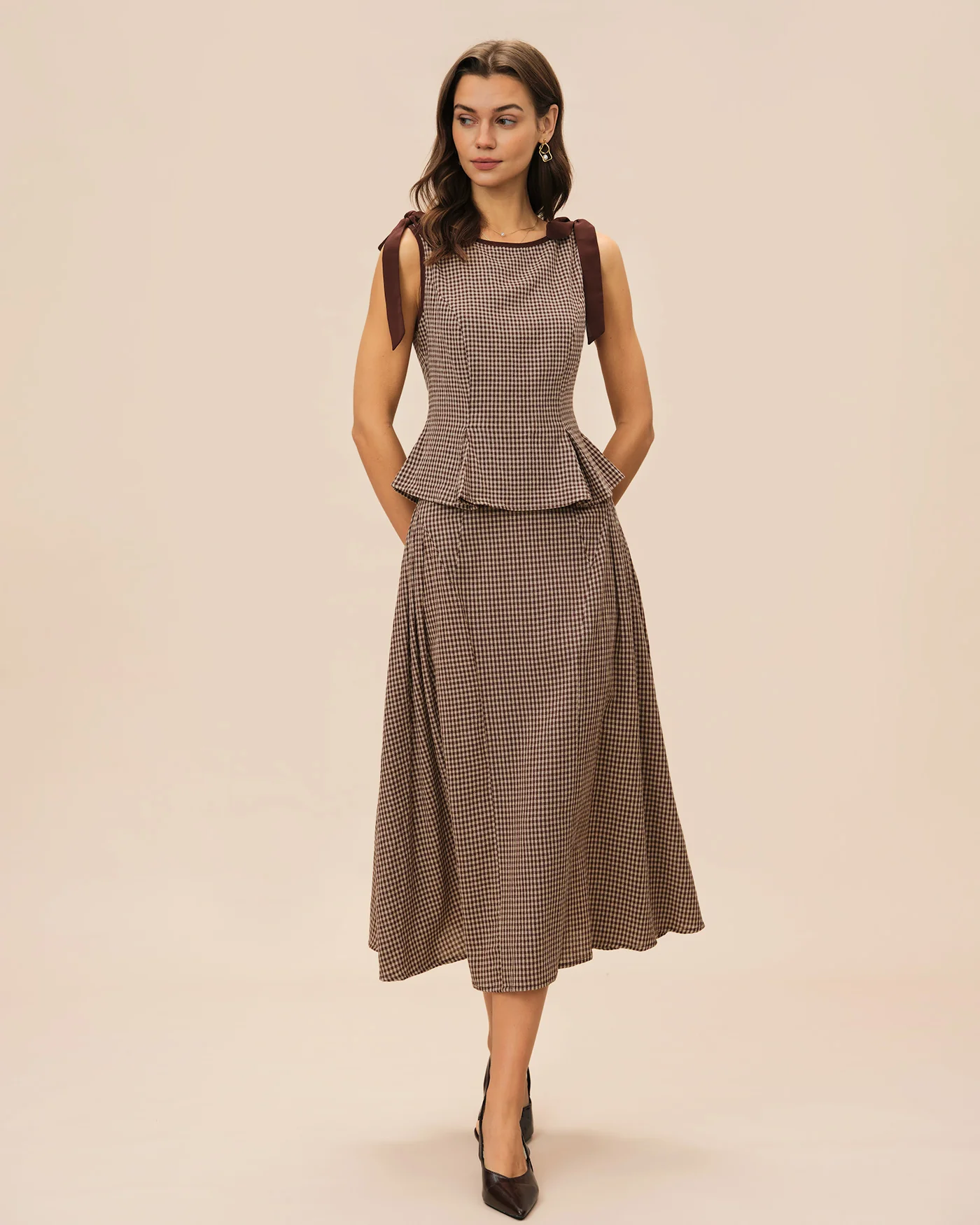 Brown Plaid Midi Skirt - Image 5
