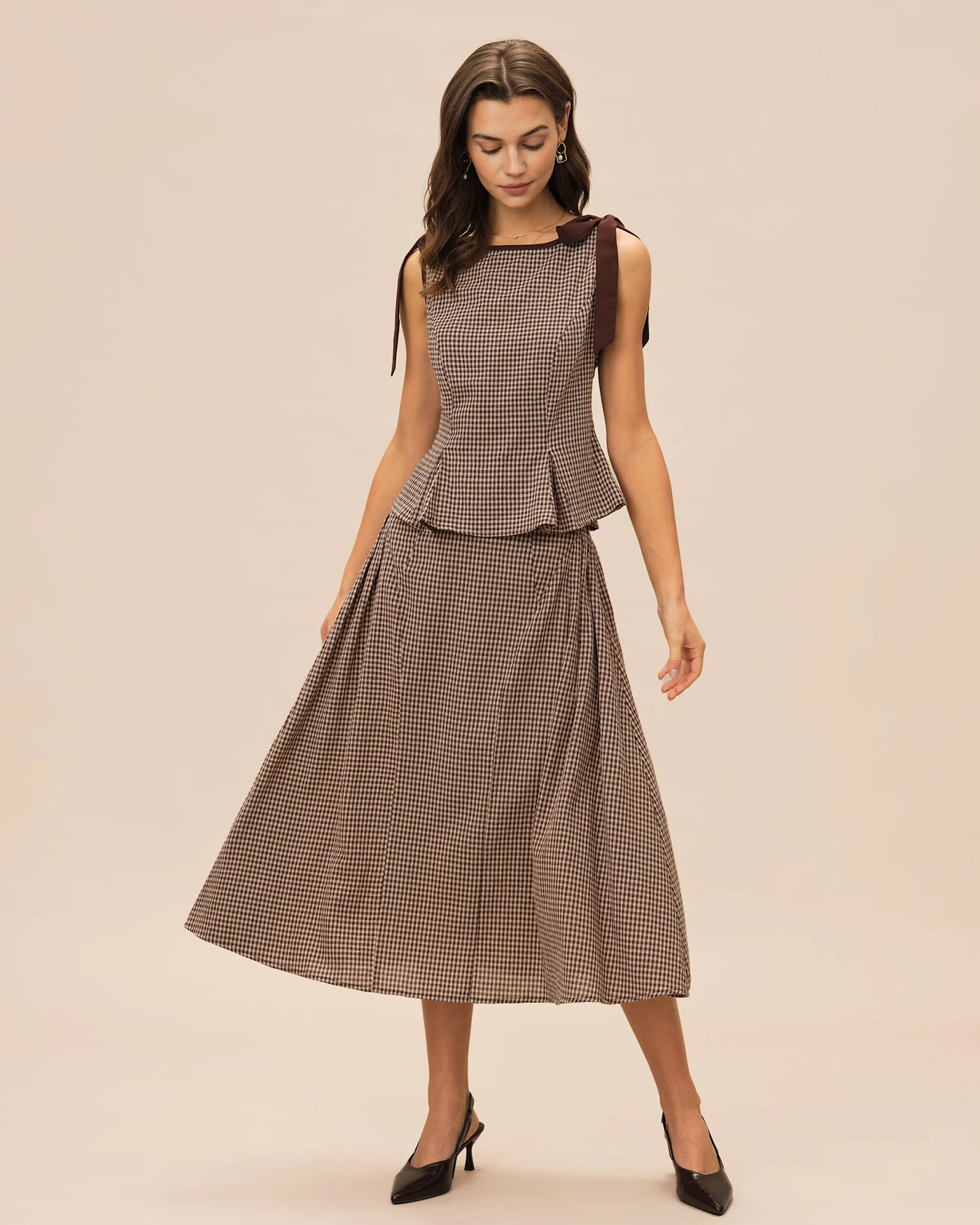Brown Plaid Midi Skirt - Image 6