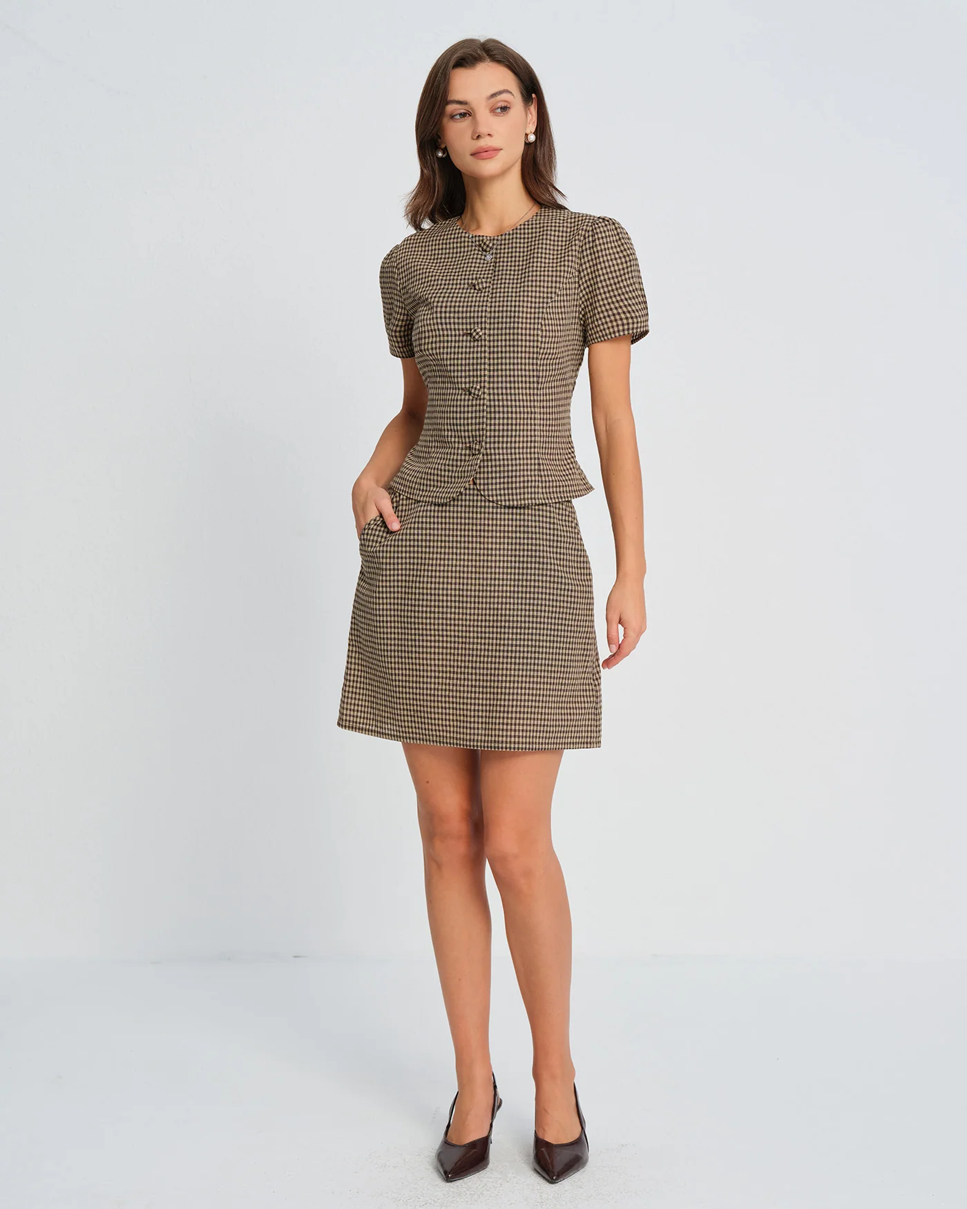 Brown Plaid Mini Skirt - Image 9