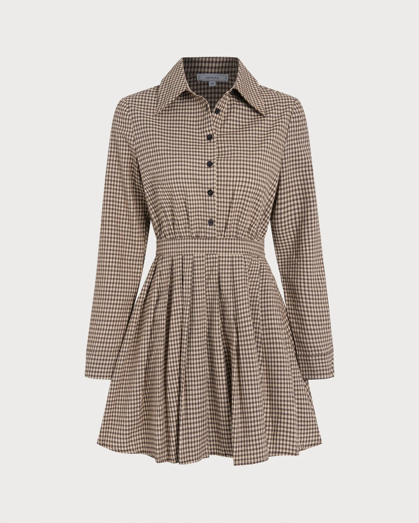 Brown Plaid Pleated Mini Dress - Image 7