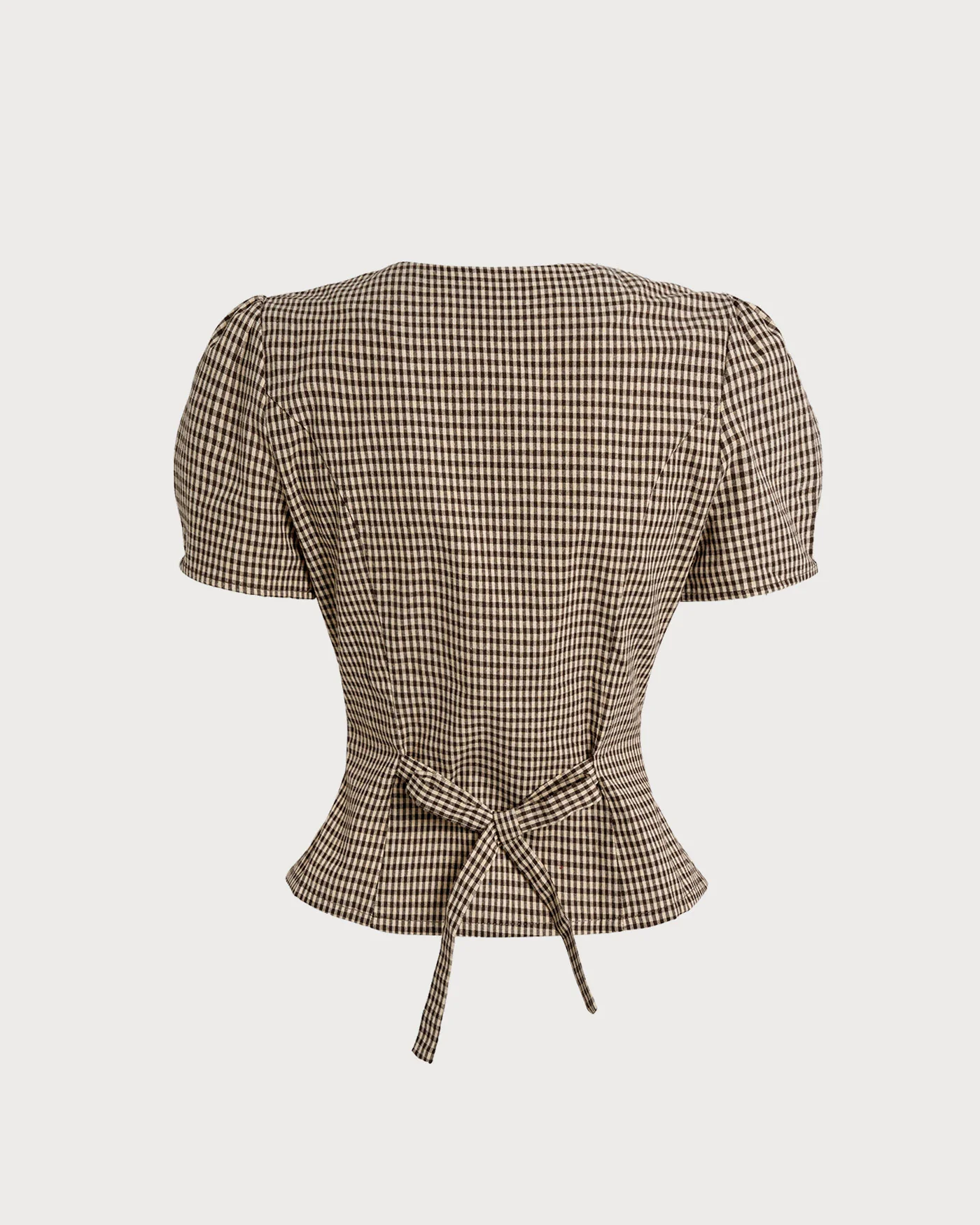 Brown Plaid Puffed Sleeve Blouse - Image 11