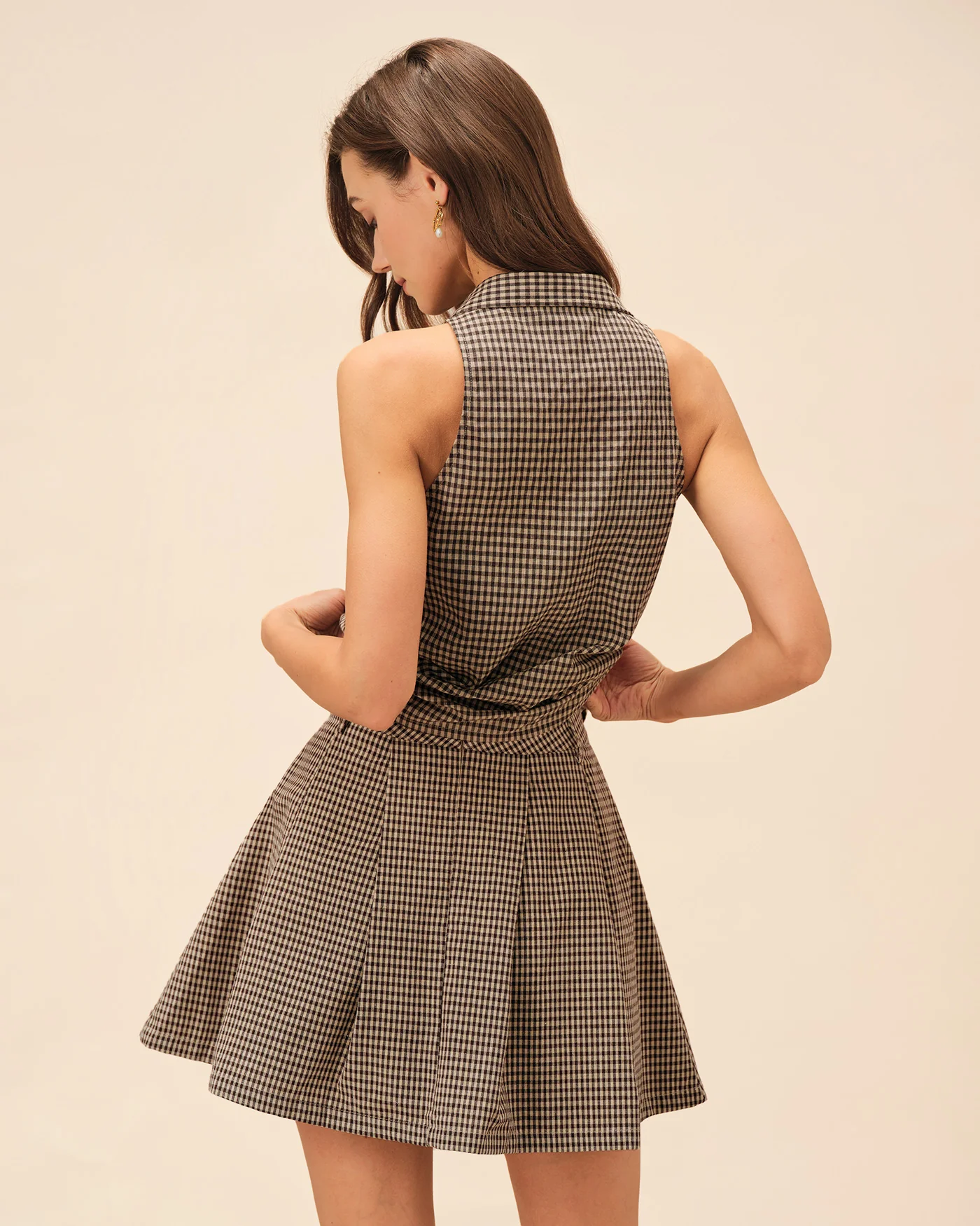 Brown Plaid Ruched Skirt - Image 10